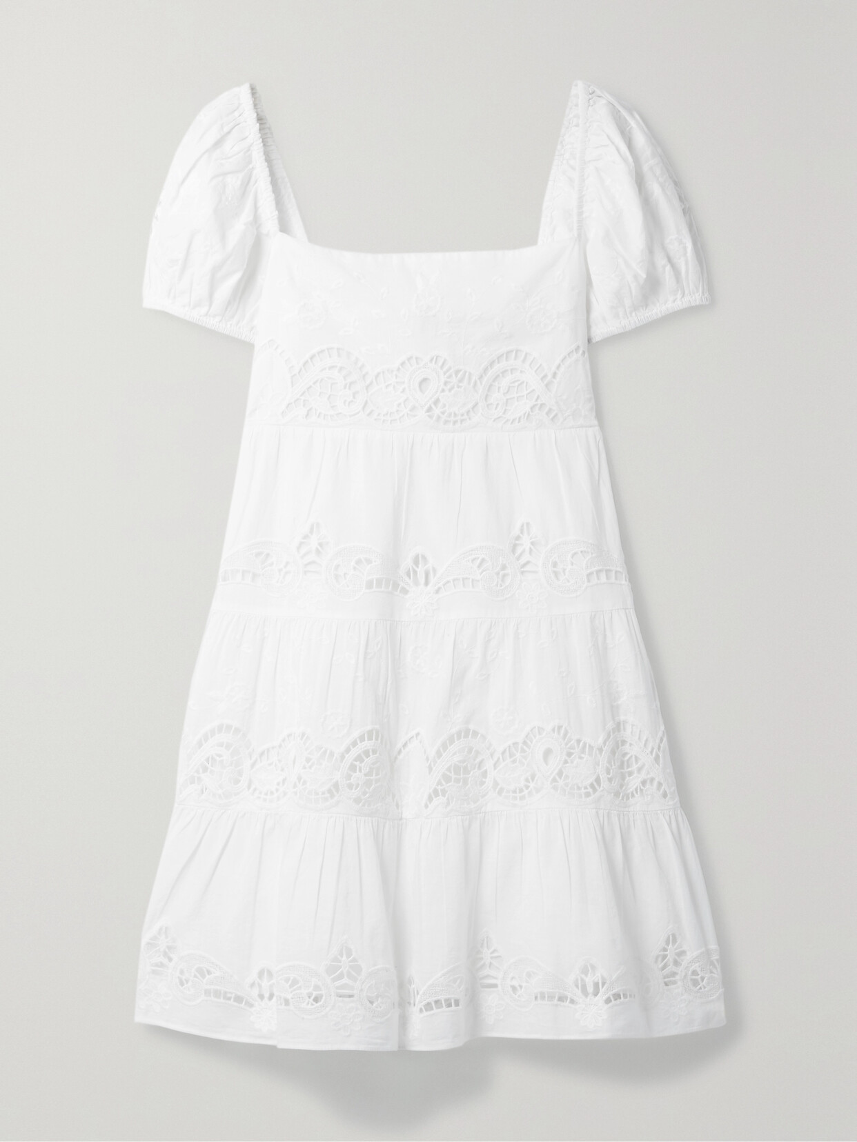 Alice And Olivia Rowen Corded Lace-trimmed Embroidered Cotton Mini Dress In White