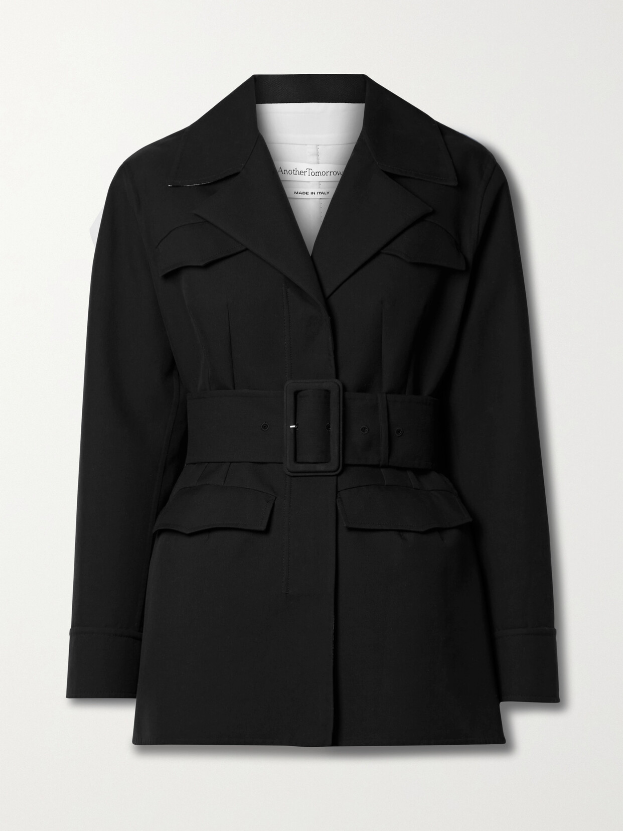 Another Tomorrow - Belted Cotton-twill Blazer - Black