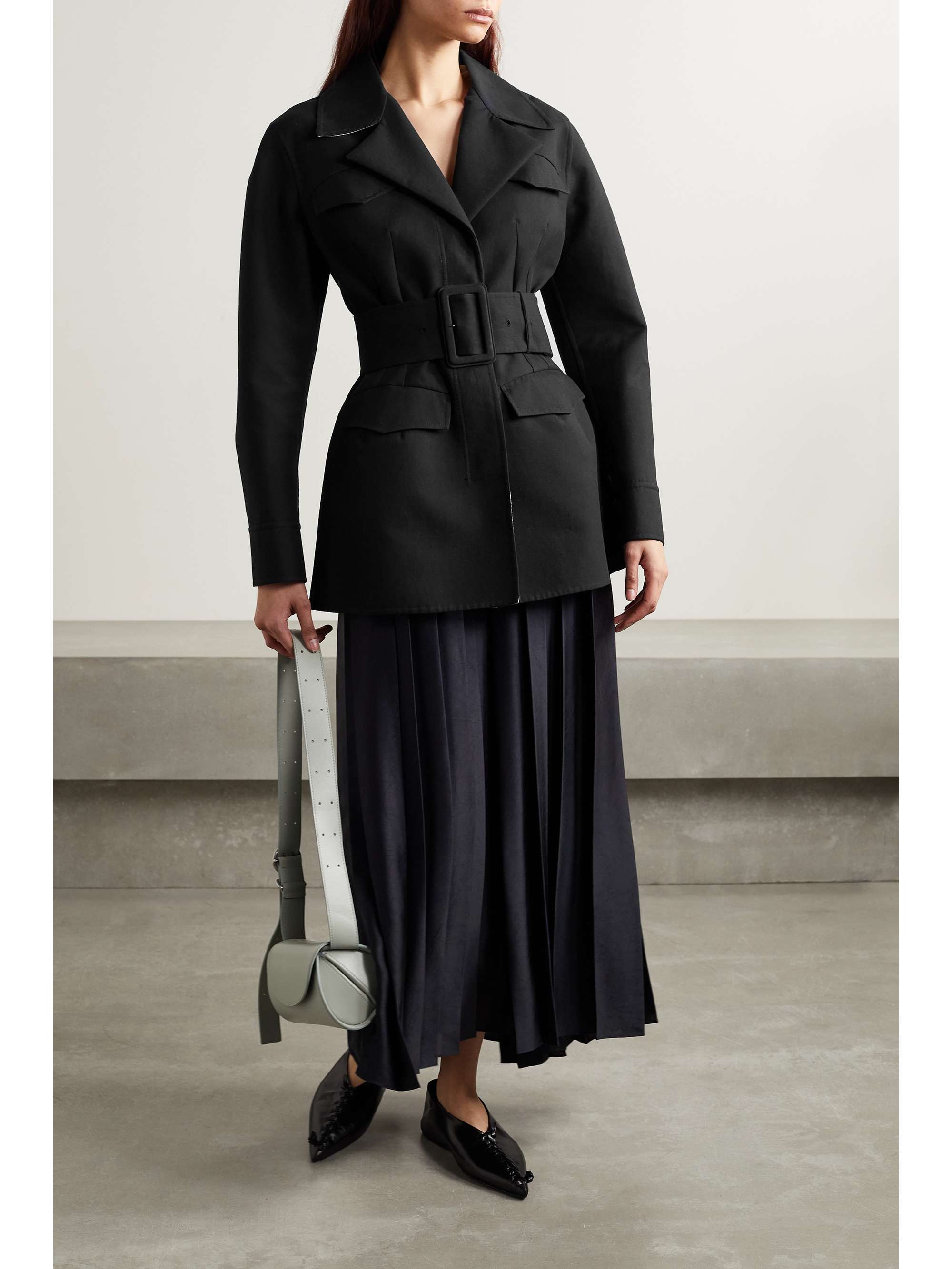 ANOTHER TOMORROW Belted cotton-twill blazer