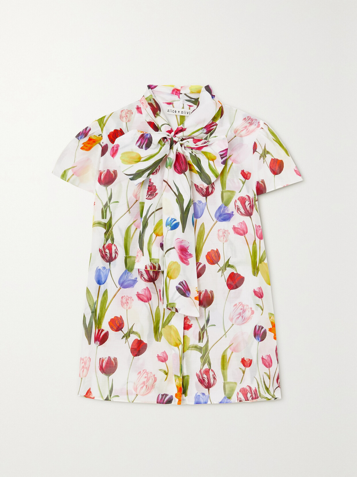 Alice + Olivia - Jeannie Bow-detailed Printed Cotton And Silk-blend Top - Pink