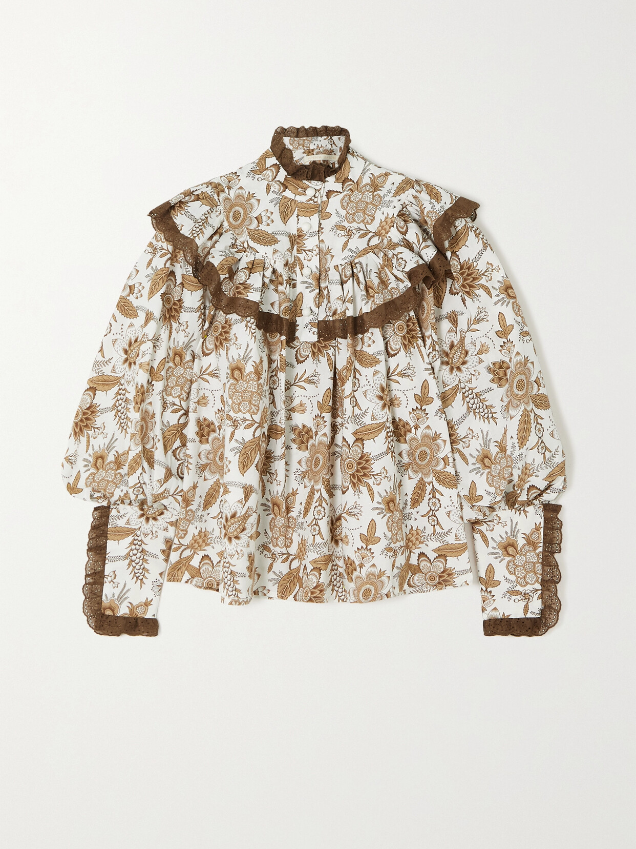 Anna Mason Kasia Broderie Anglaise-trimmed Floral-print Cotton-poplin Blouse In Unknown