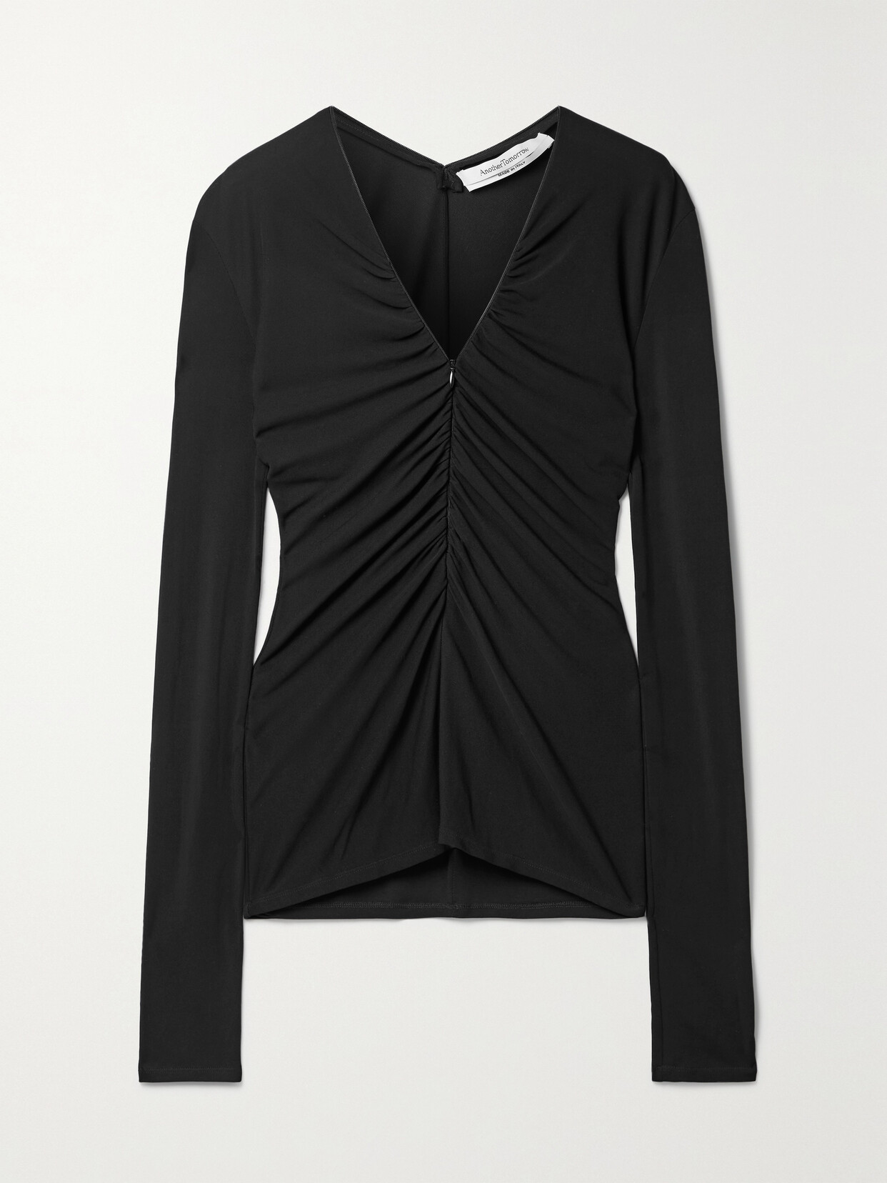 Another Tomorrow Ruched Stretch-jersey Top In Black