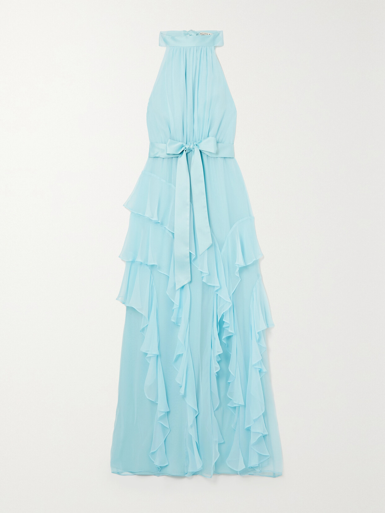 Alice And Olivia Emelia Pleated Silk Halterneck Maxi Dress In Light ...