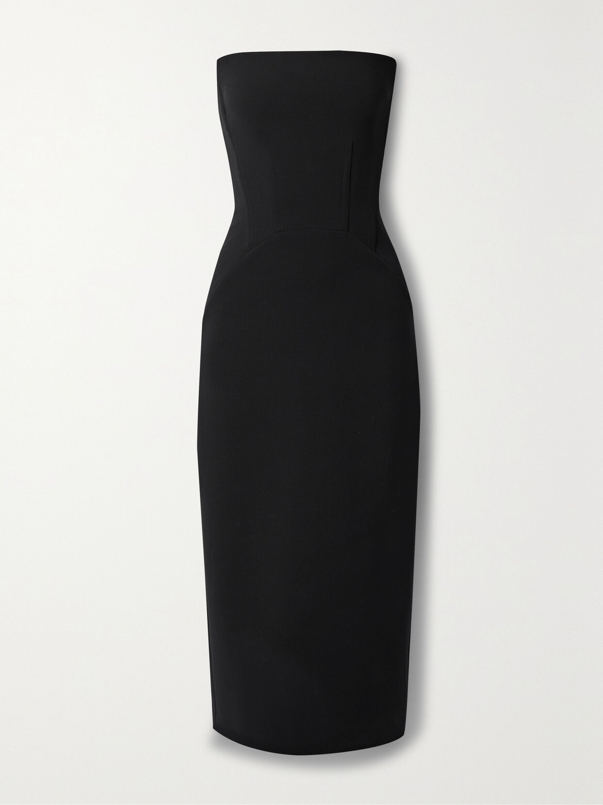 Another Tomorrow Strapless Wool-blend Crepe Midi Dress In Black