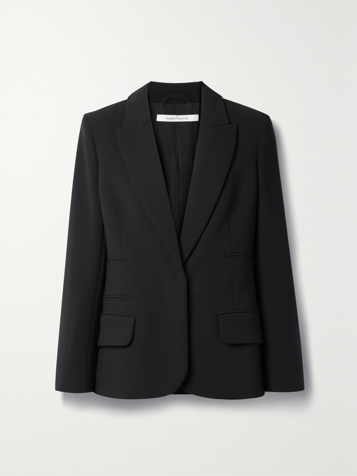 Another Tomorrow Wool-blend Crepe Blazer In Black