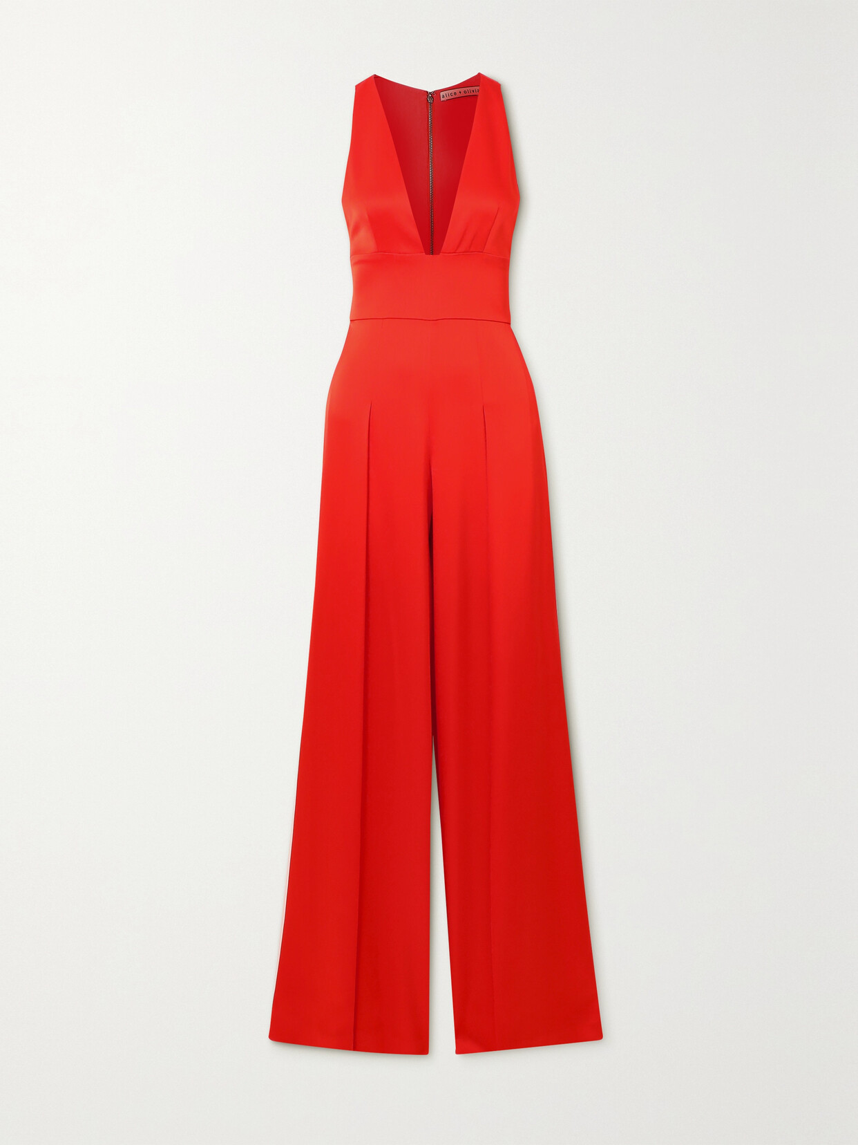 ALICE AND OLIVIA MYRTLE PLEATED WIDE-LEG SATIN JUMPSUIT