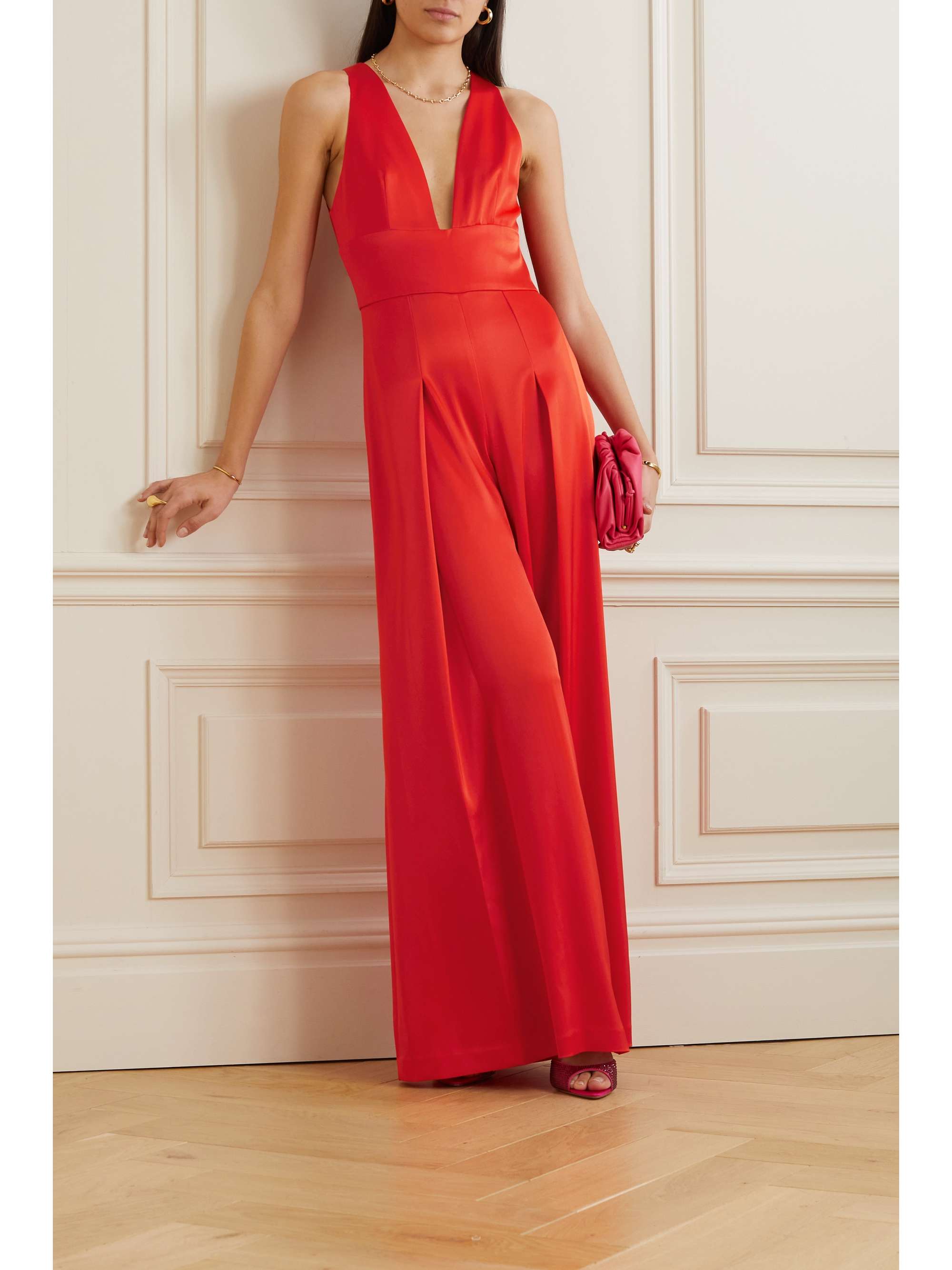 ALICE + OLIVIA Myrtle pleated wideleg satin jumpsuit NETAPORTER