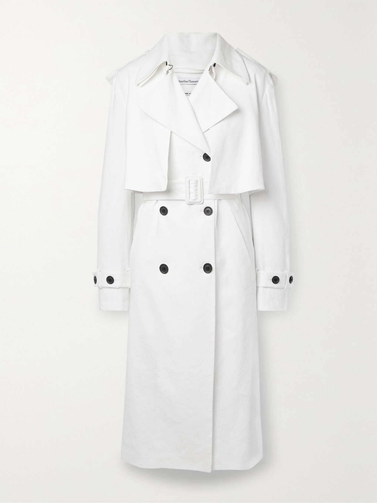 Another Tomorrow - + Net Sustain Convertible Belted Double-breasted Hemp-blend Trench Coat - Off-white