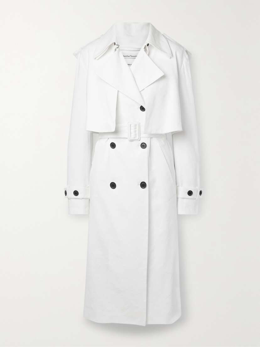 Another Tomorrow + Net Sustain Convertible Belted Double-breasted Hemp-blend Trench Coat
