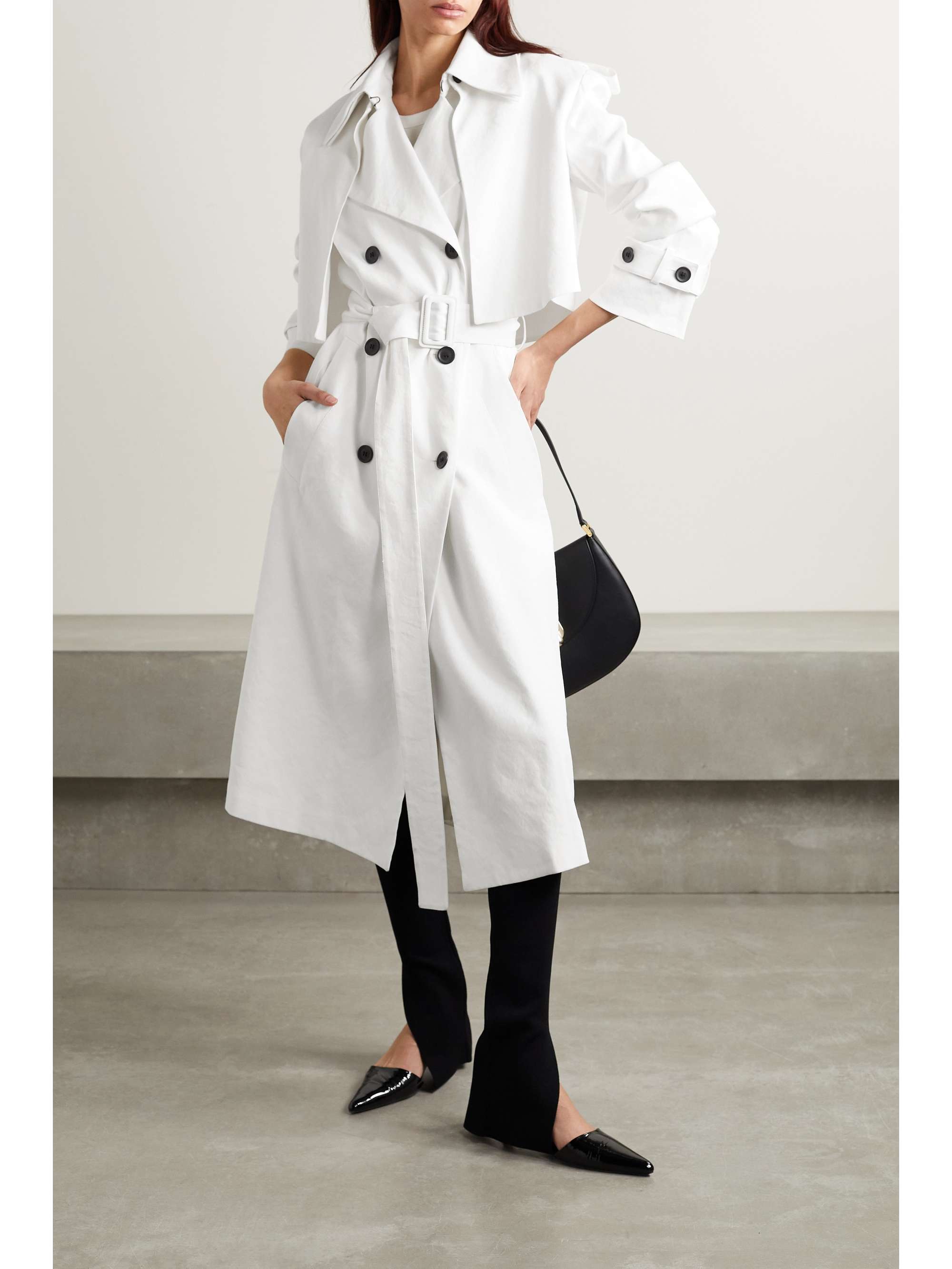 + NET SUSTAIN convertible belted double-breasted hemp-blend trench coat