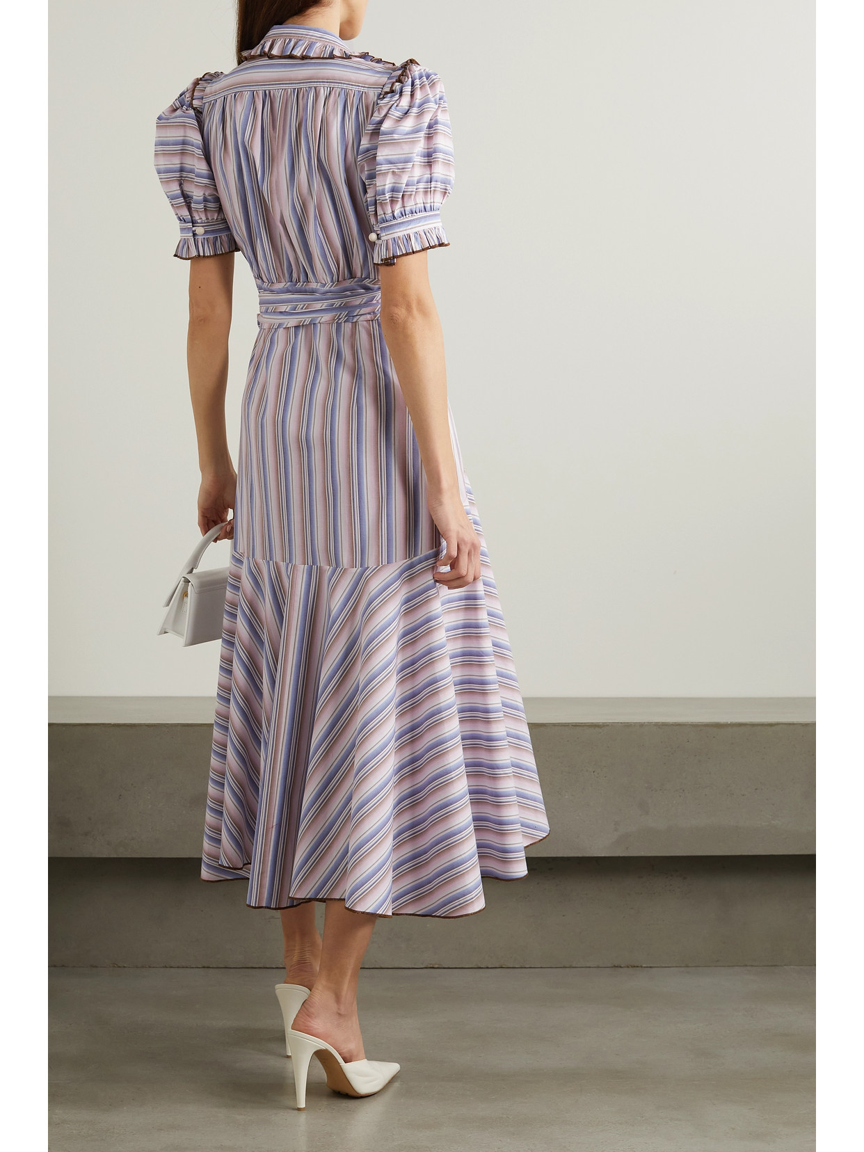 Anna Mason Stella Ruffled Striped Cotton-poplin Midi Wrap Dress In Unknown