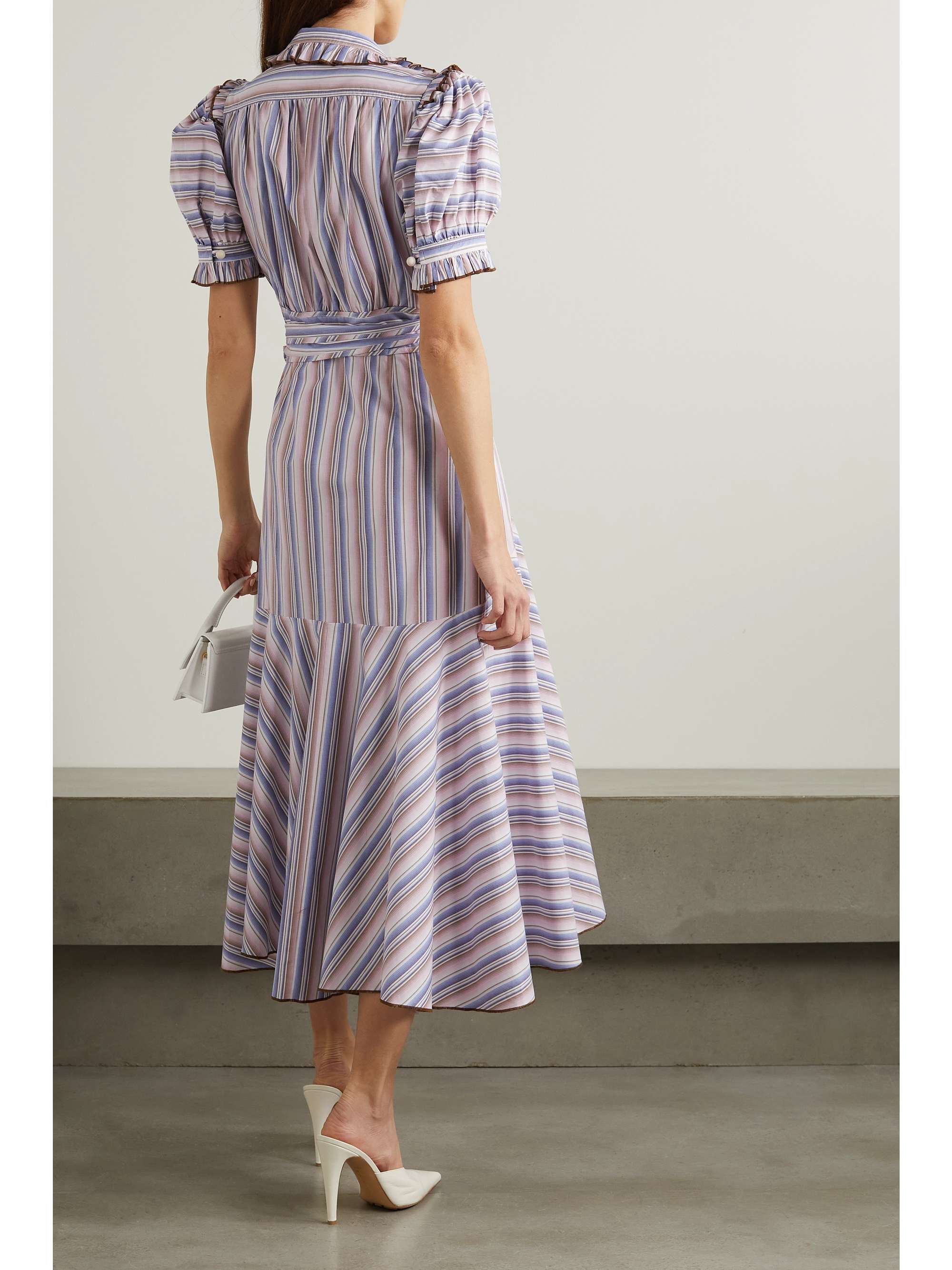ANNA MASON Stella ruffled striped cotton-poplin midi wrap dress