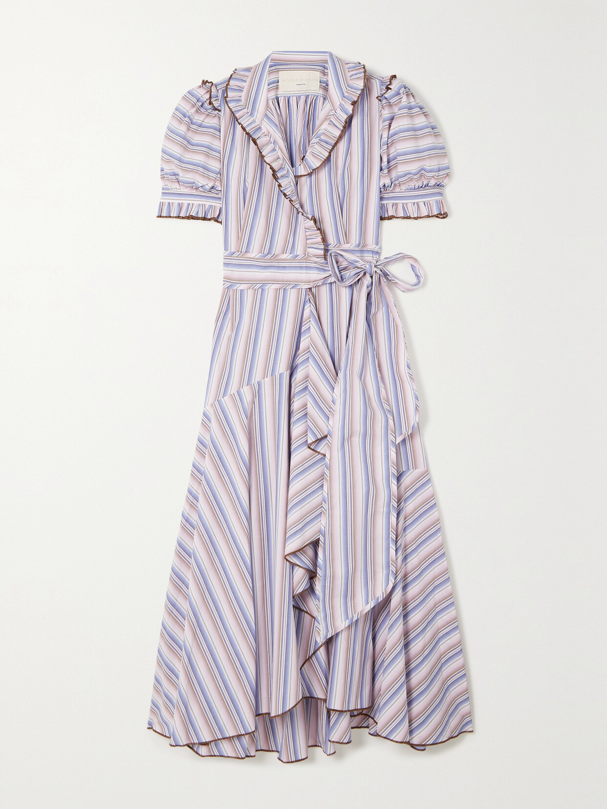 Anna Mason - Stella Ruffled Striped Cotton-poplin Midi Wrap Dress - Blue