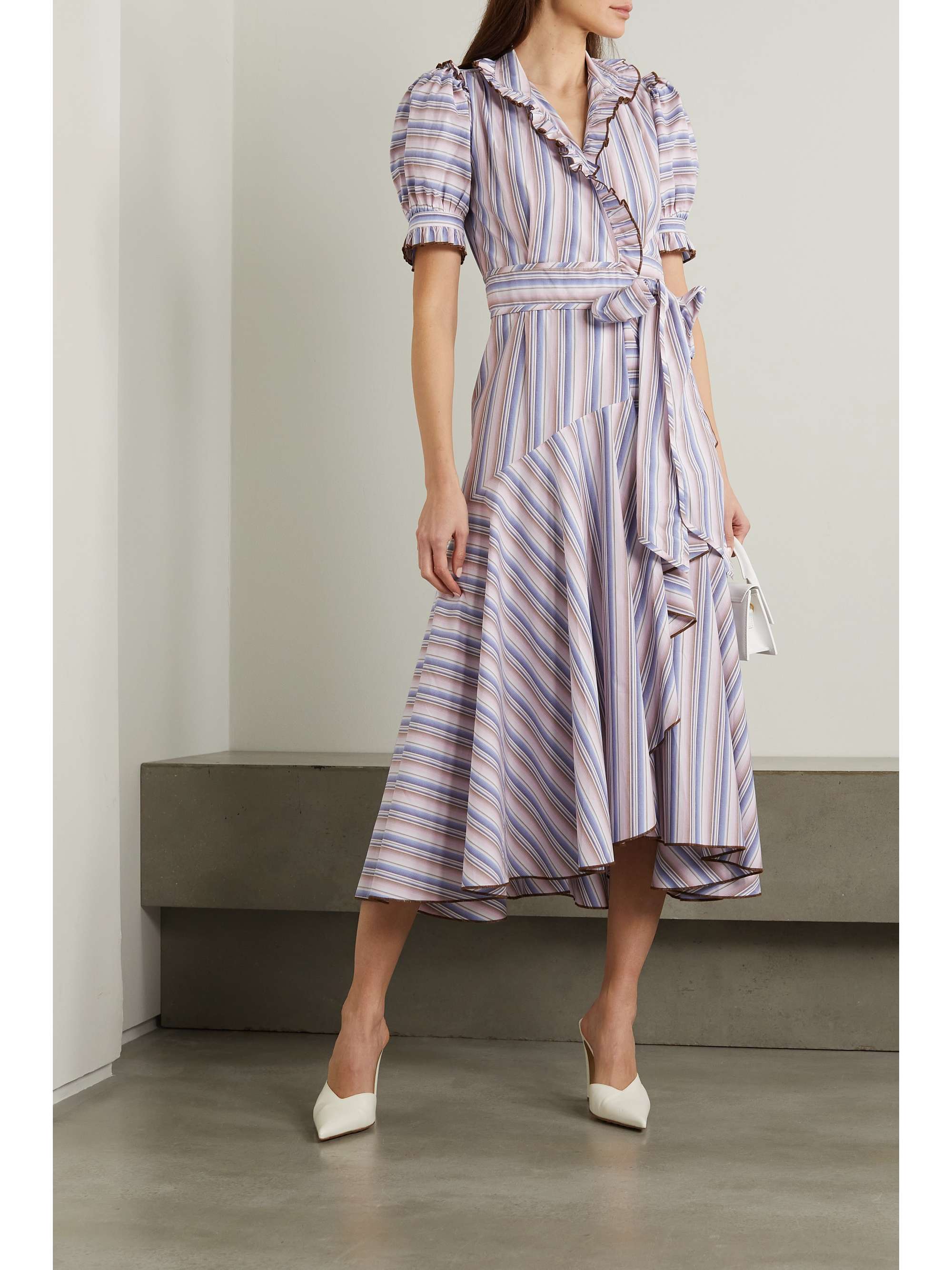 ANNA MASON Stella ruffled striped cotton-poplin midi wrap dress