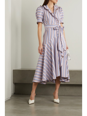 ANNA MASON Stella ruffled striped cotton-poplin midi wrap dress