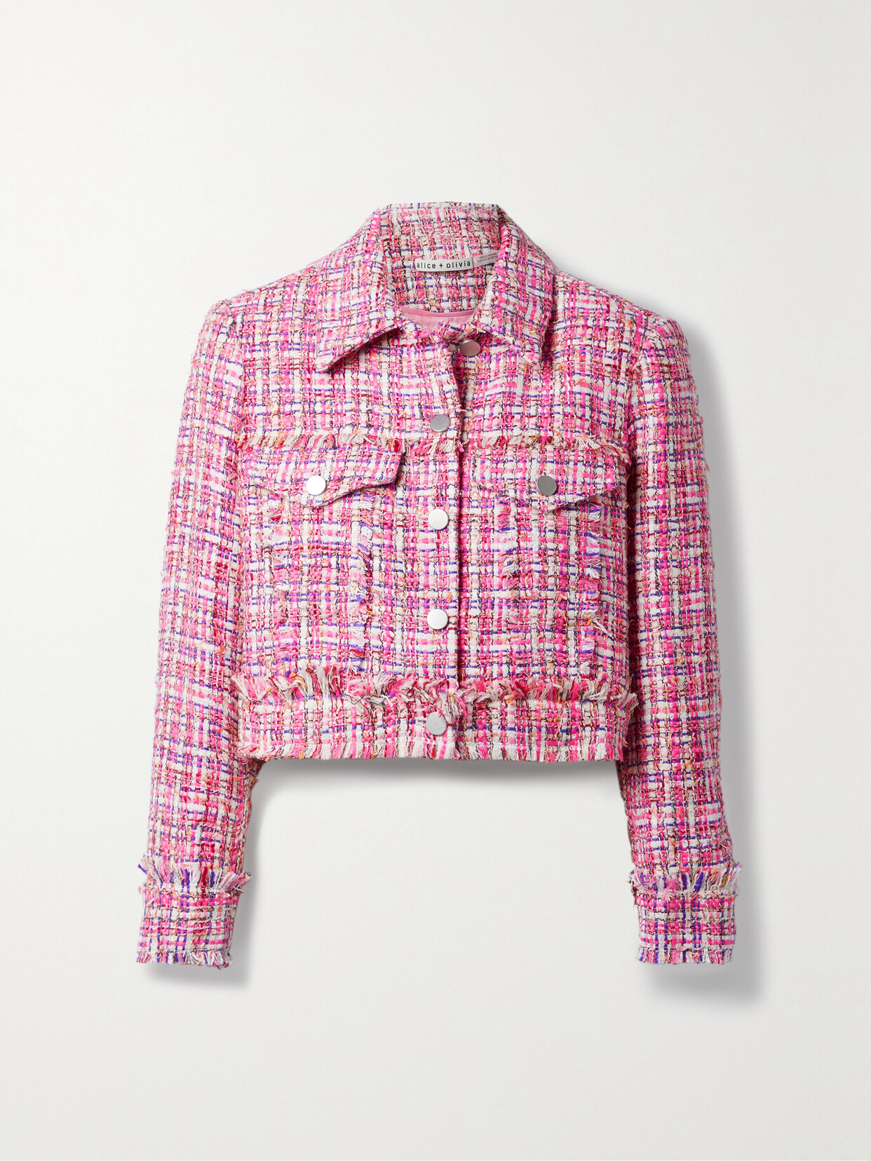 Alice + Olivia - Chloe Cropped Frayed Bouclé Jacket - Pink