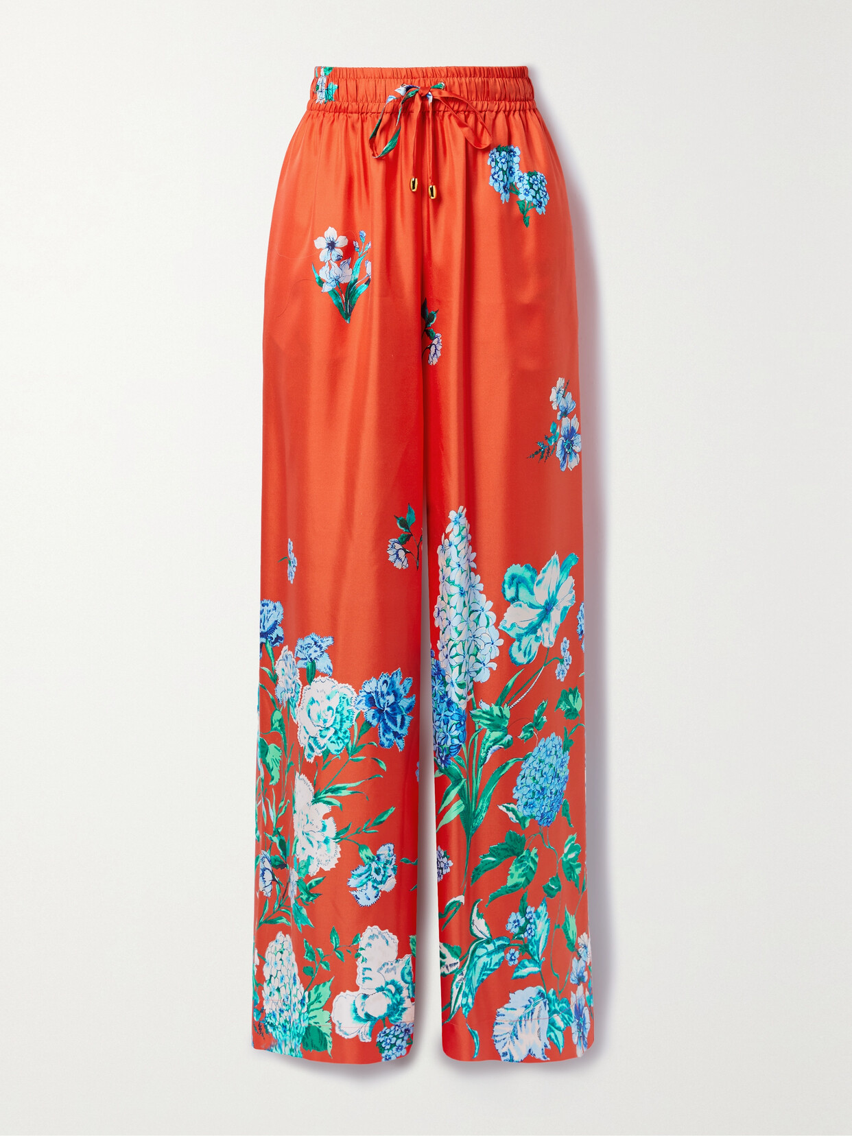 Cara Cara - Adele Floral-print Silk-twill Wide-leg Pants - Red