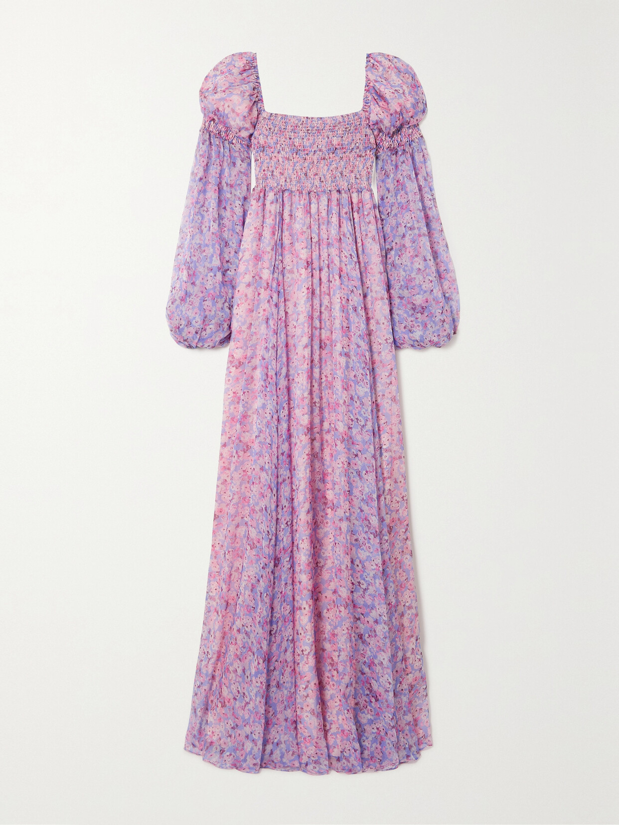 CAROLINE CONSTAS - Kinsley Shirred Floral-print Silk-chiffon Gown - Purple