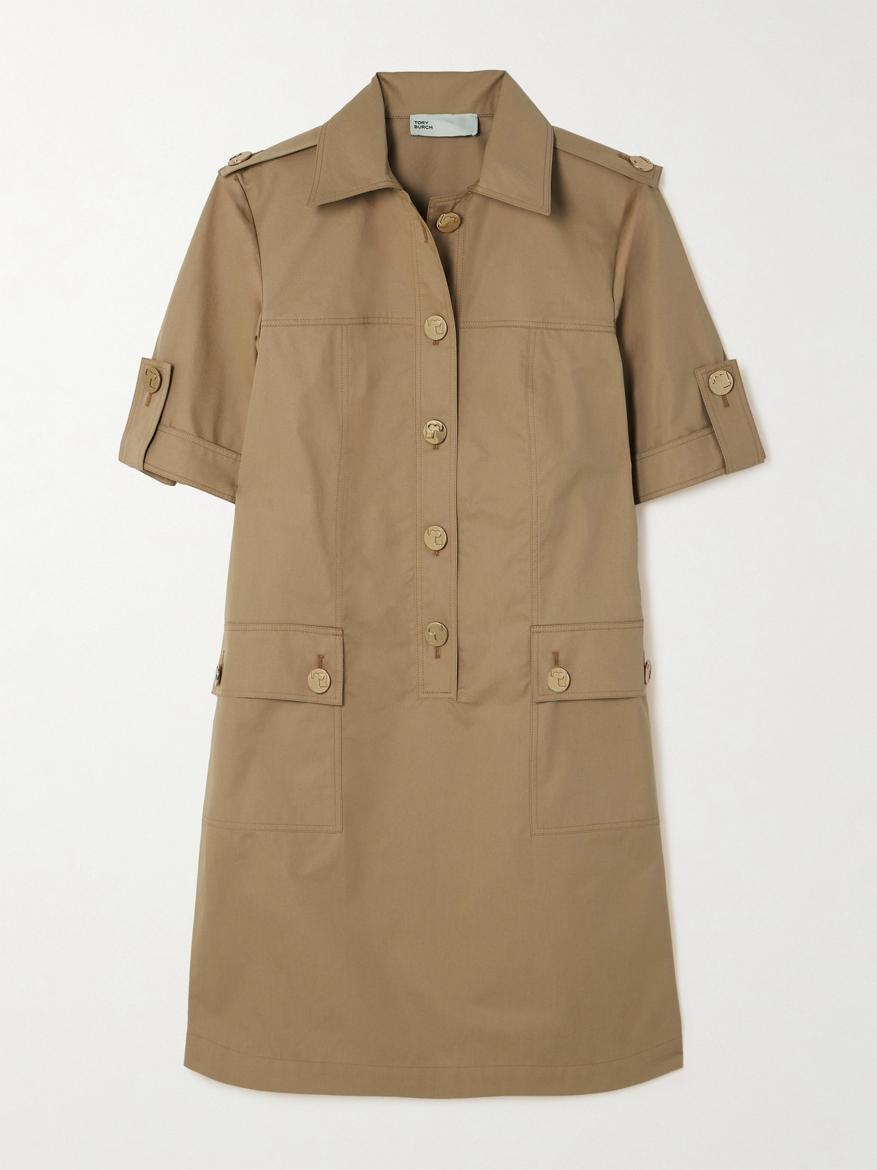 Tory Burch Camp Cotton-twill Mini Shirt Dress In Neutrals