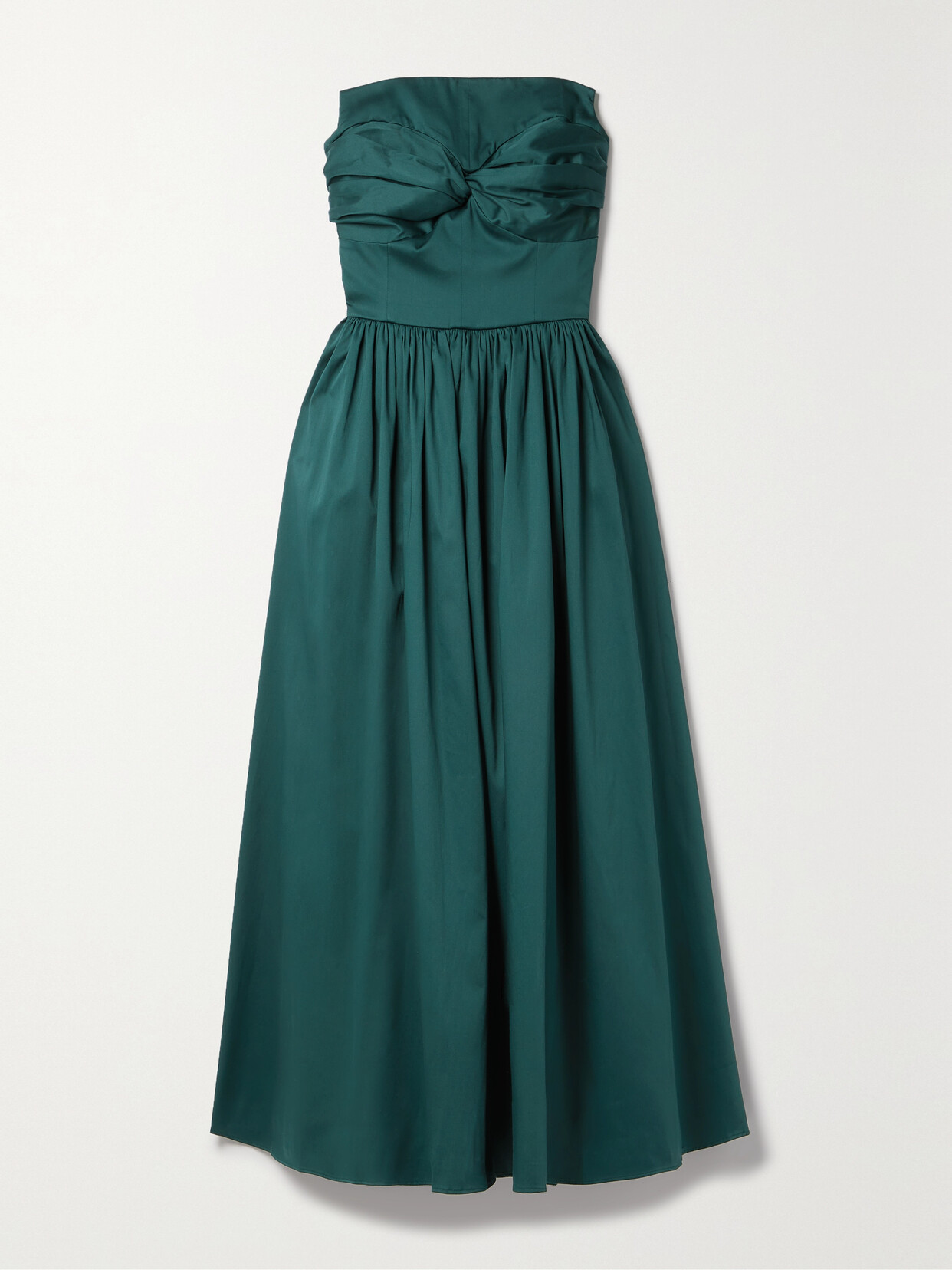 TOVE - Juliet Strapless Twist-front Cotton-blend Sateen Midi Dress - Green