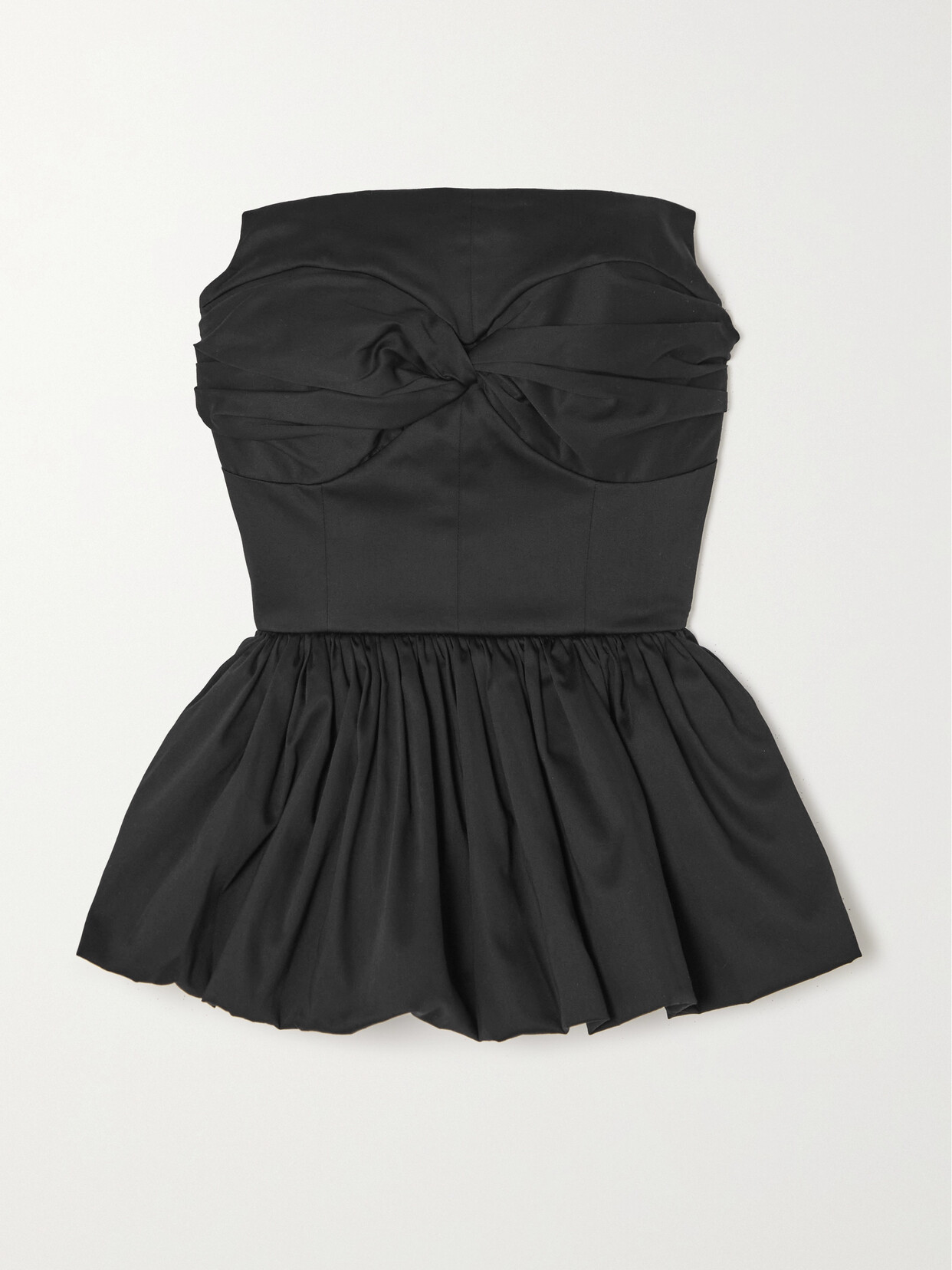 Shop Tove Tamie Strapless Twist-front Cotton-blend Peplum Top In Black