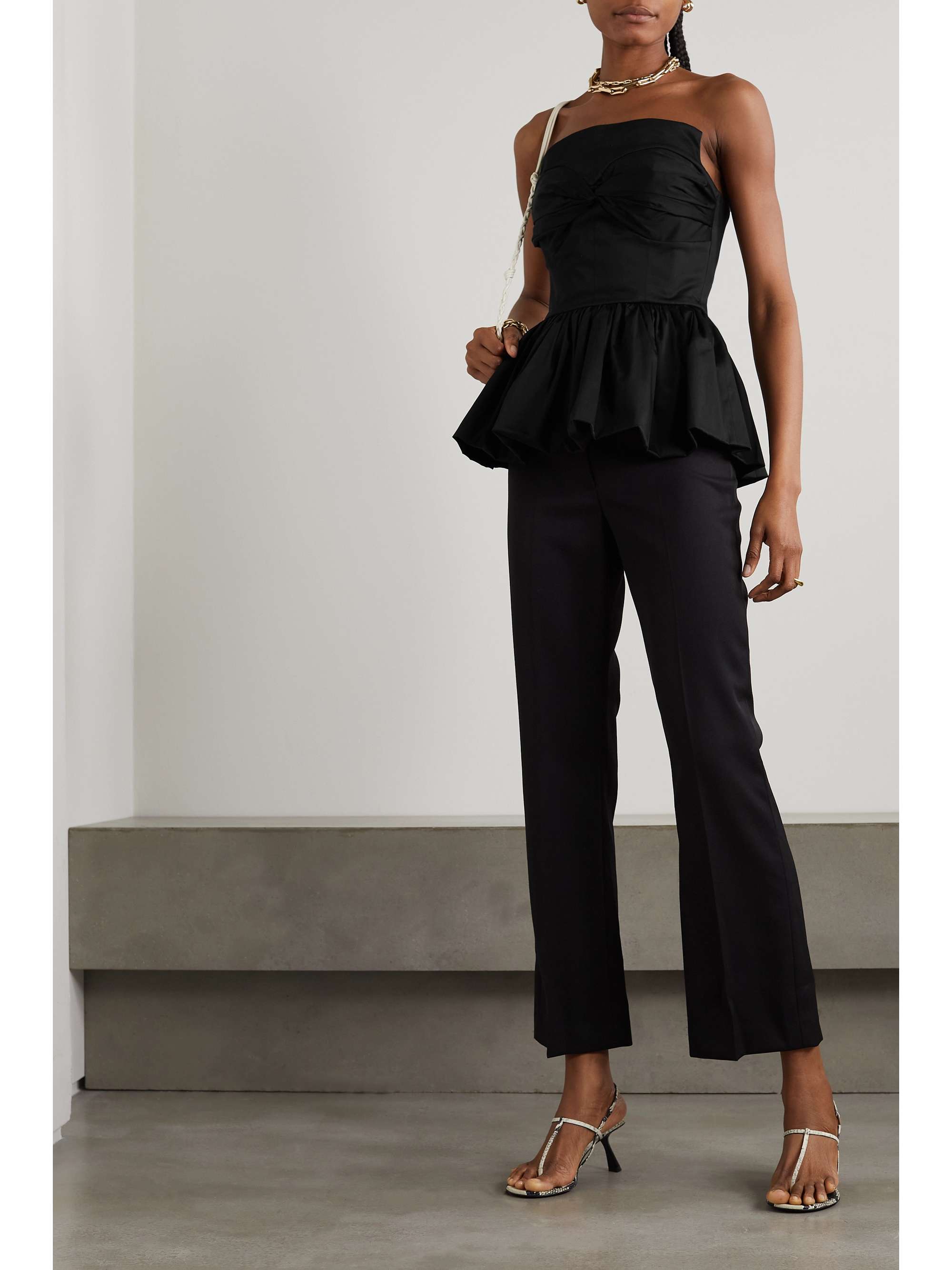 Tamie strapless twist-front cotton-blend peplum top