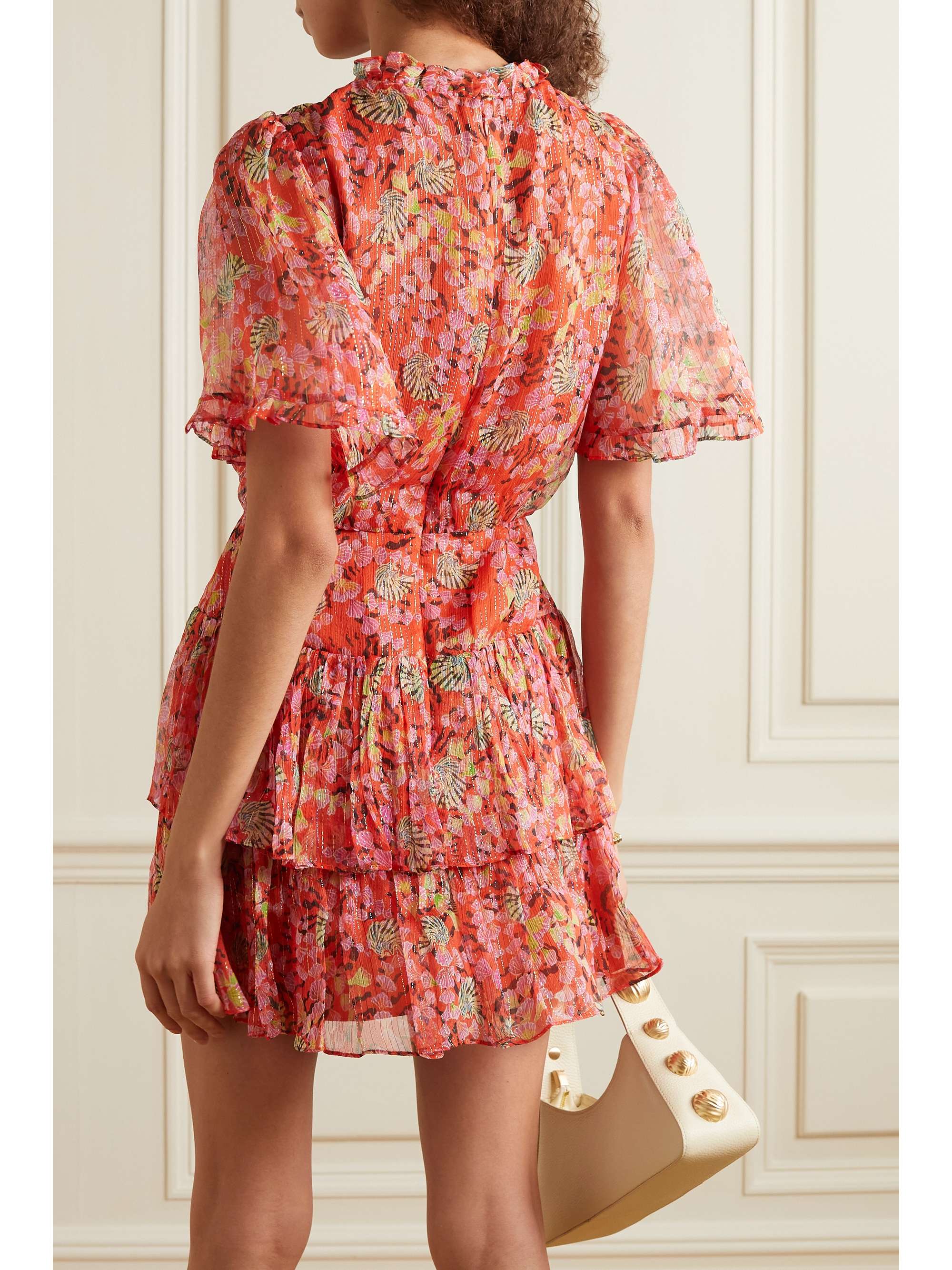 SALONI Ava tiered floral-print silk and Lurex-blend chiffon mini dress