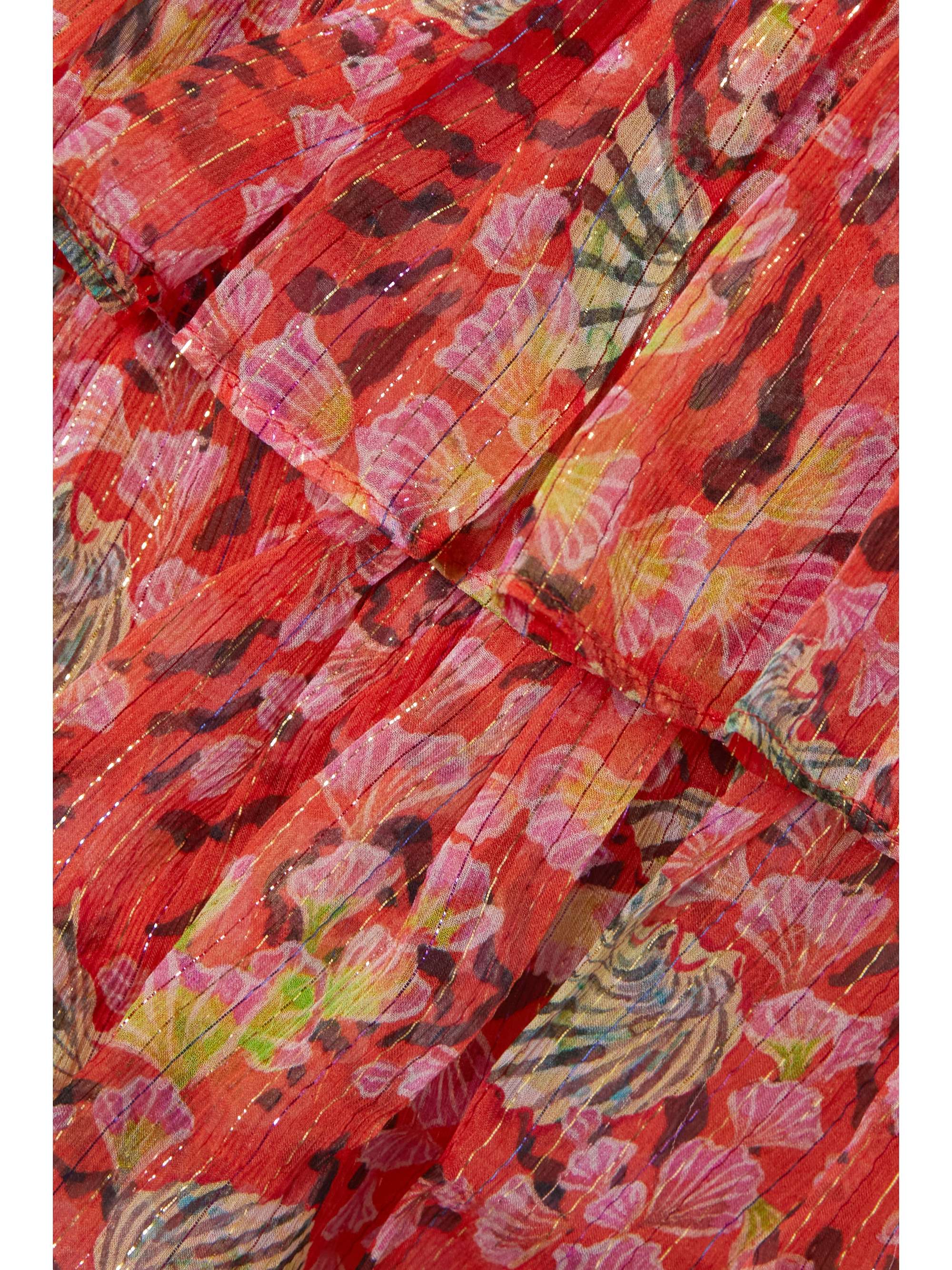 SALONI Ava tiered floral-print silk and Lurex-blend chiffon mini dress