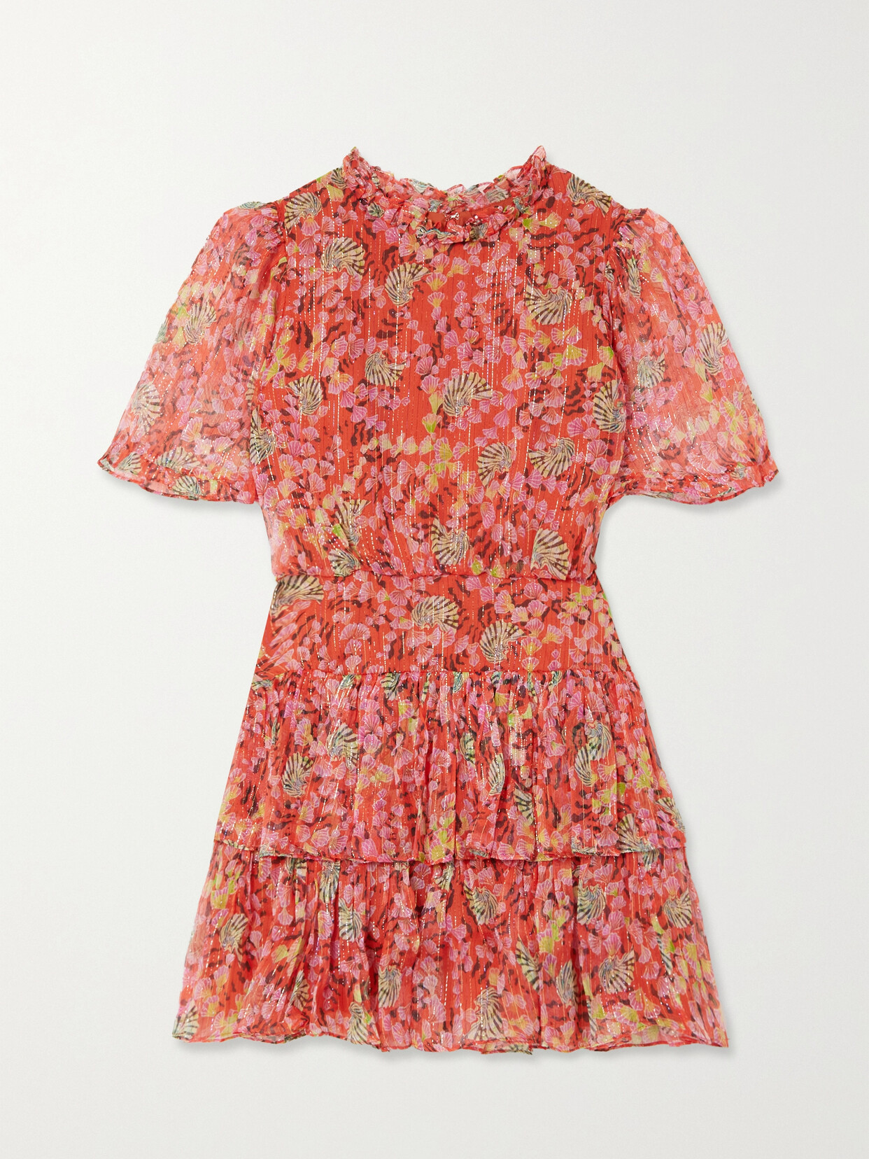 Saloni - Ava Tiered Floral-print Silk And Lurex-blend Chiffon Mini Dress - UK 12