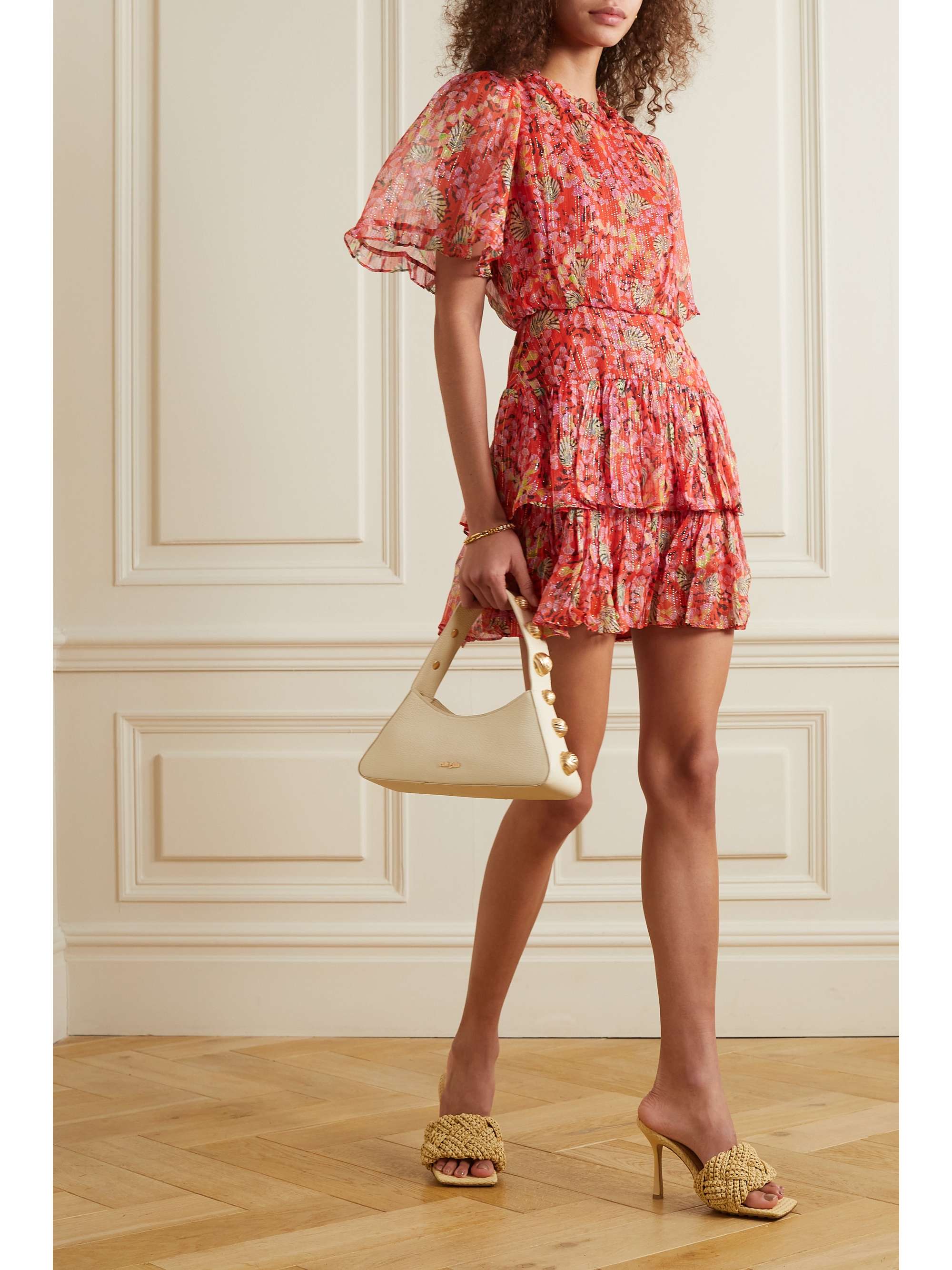 SALONI Ava tiered floral-print silk and Lurex-blend chiffon mini dress