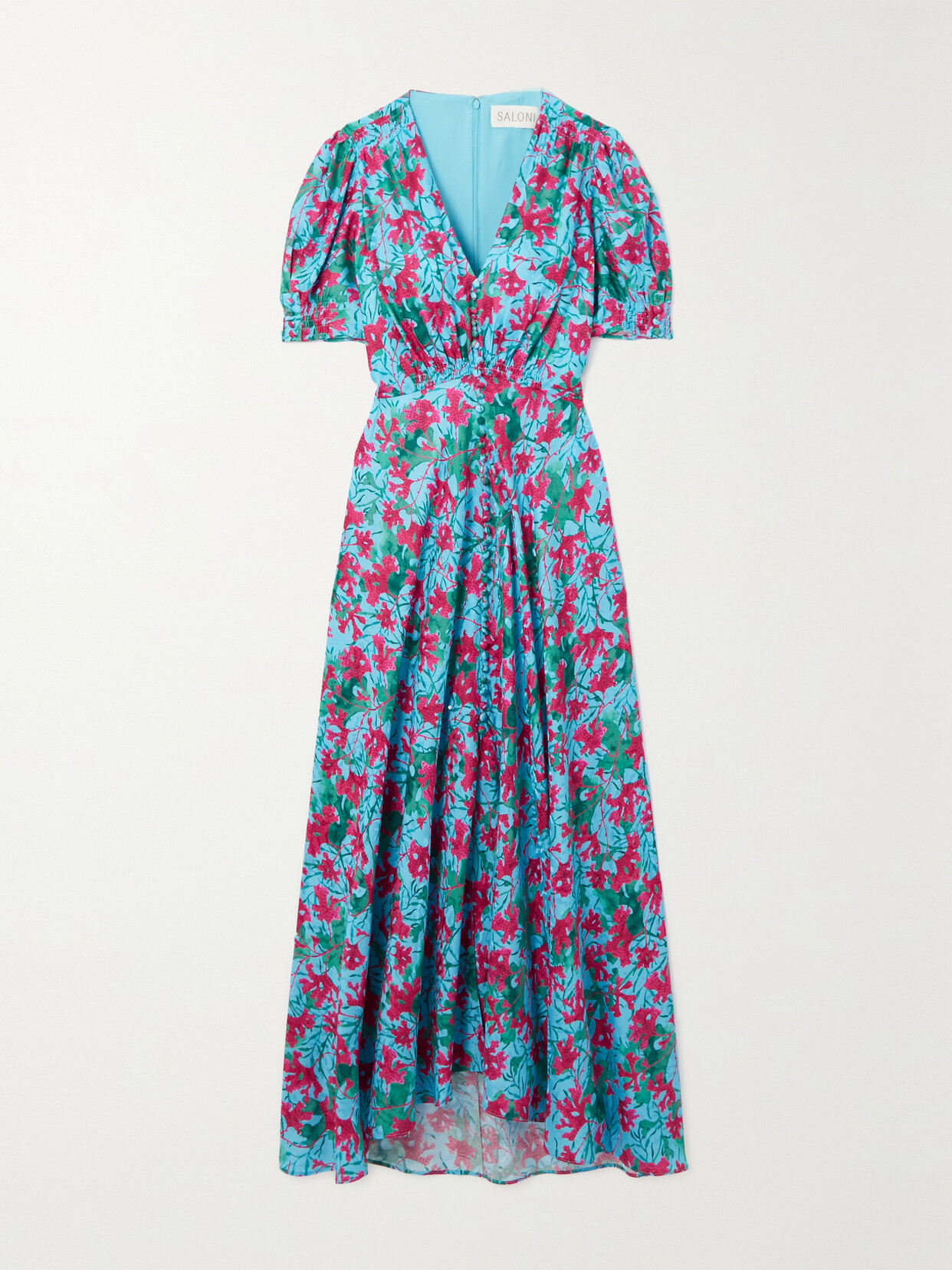 Saloni - Lea Floral-print Silk Maxi Dress - Blue