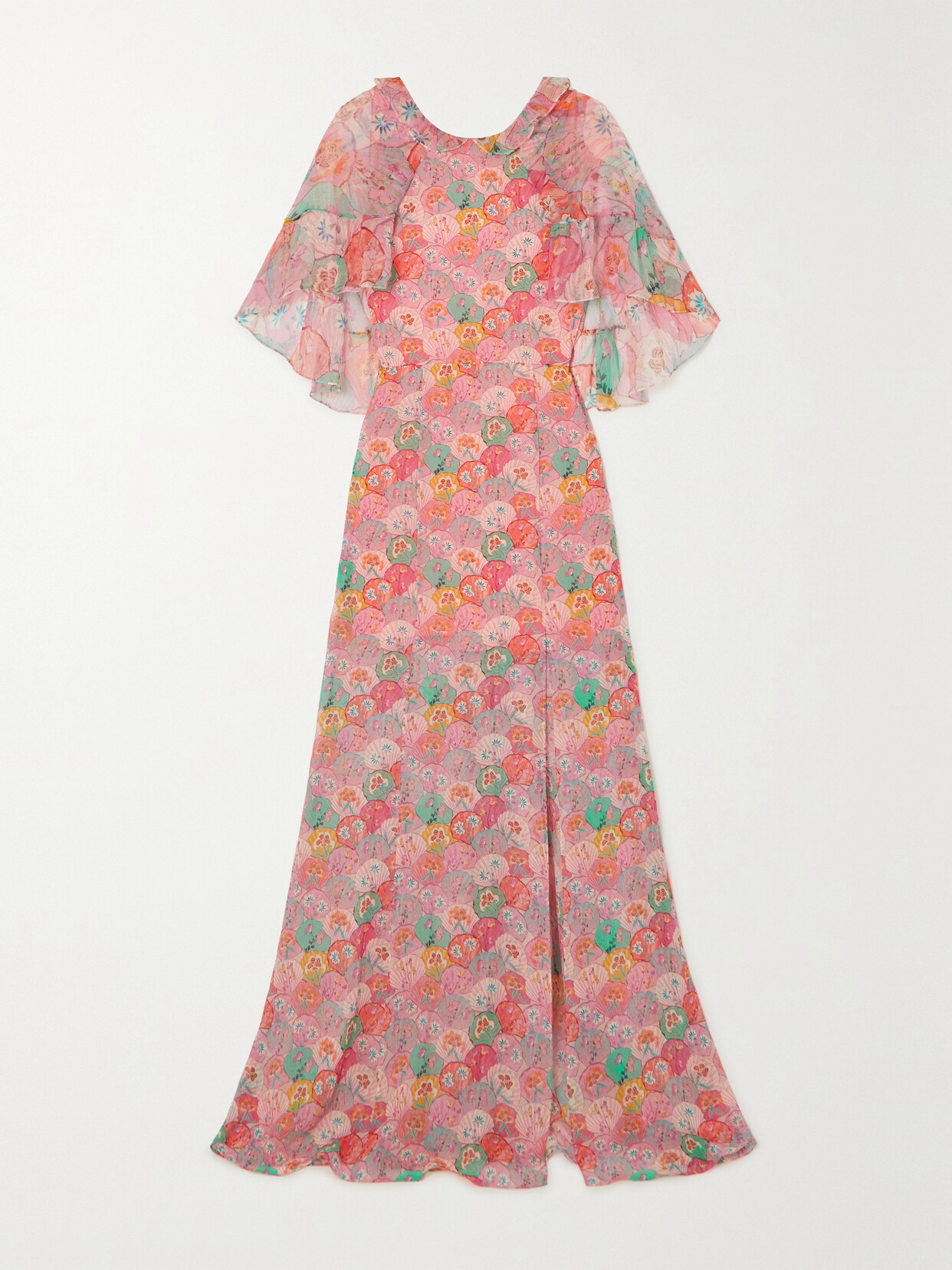 Saloni - Natalia Ruffled Floral-print Silk-chiffon And Crepon Maxi Dress - Pink