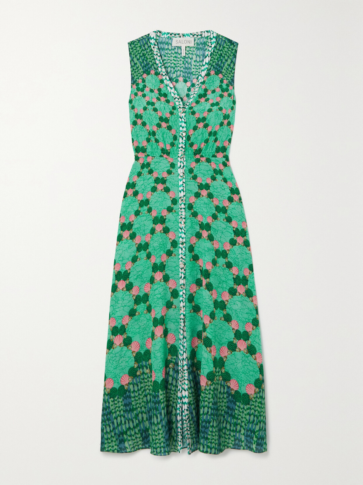 Saloni - Lea Printed Silk-chiffon Maxi Dress - Green