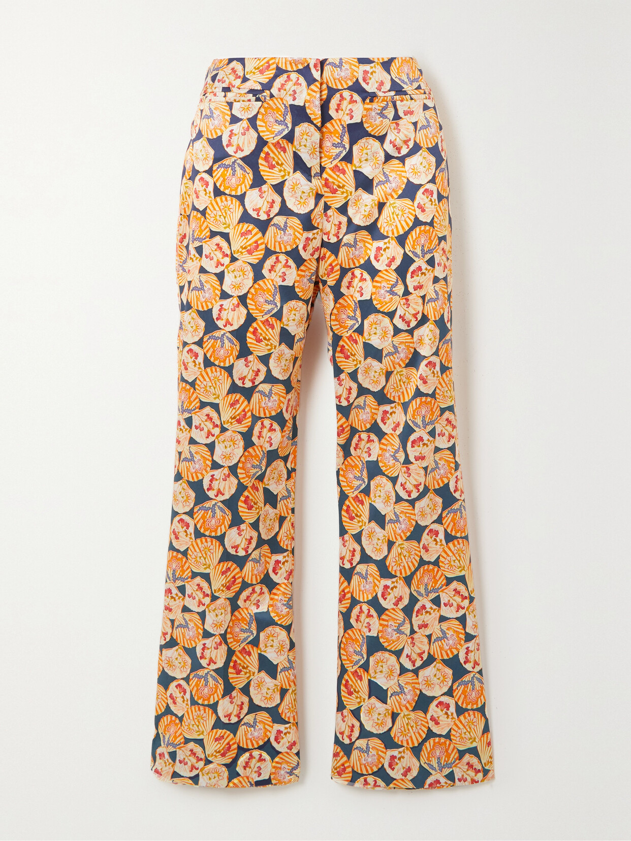 Saloni - Capri Flute Printed Stretch-silk Twill Straight-leg Pants - Orange