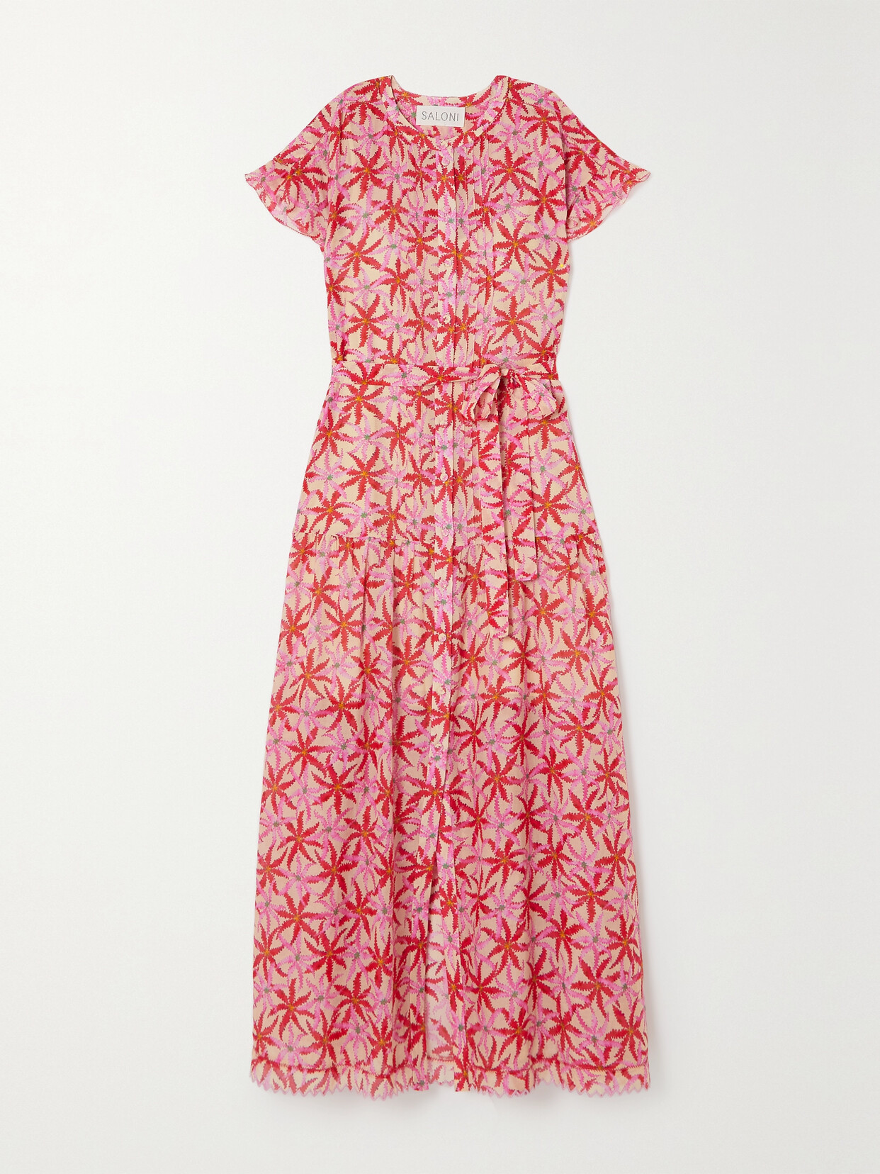 Saloni - Bettie Belted Printed Cotton And Silk-blend Maxi Dress - Pink
