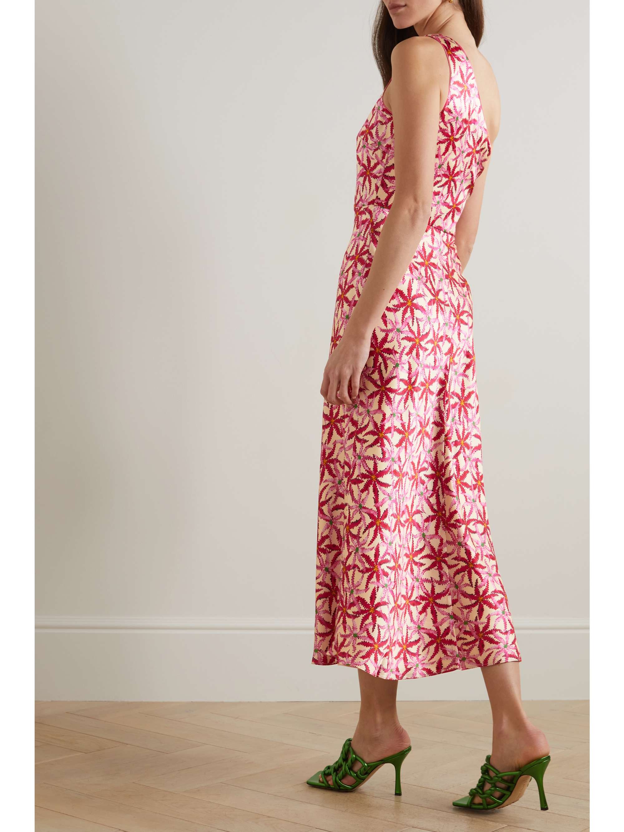 SALONI Justine one-shoulder printed silk-satin midi dress