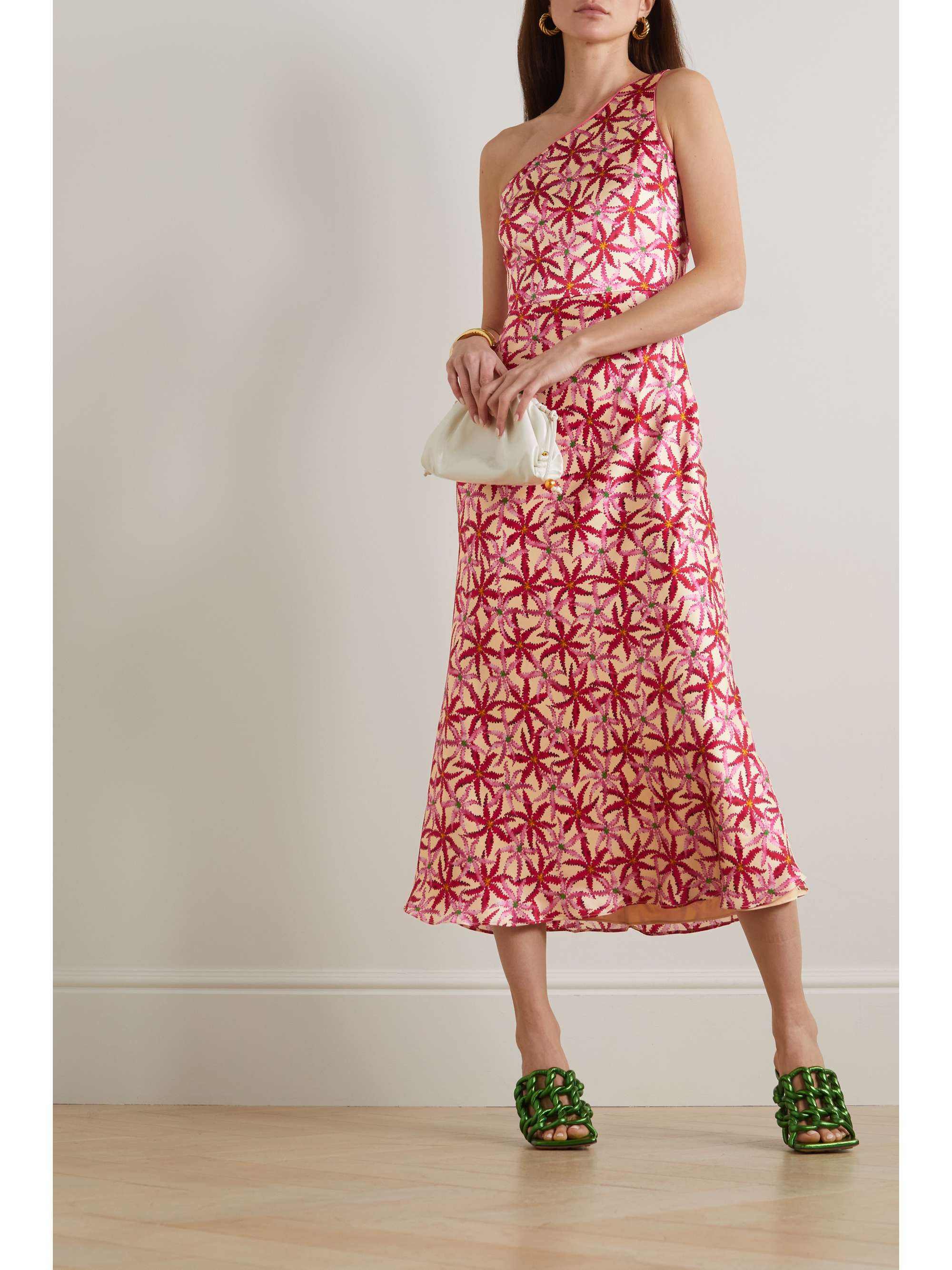SALONI Justine one-shoulder printed silk-satin midi dress