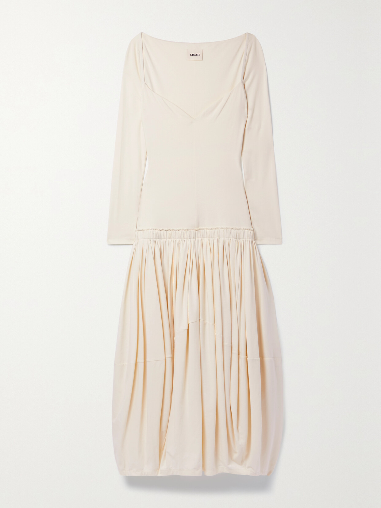 Khaite - Marsden Pleated Cotton-blend Jersey Midi Dress - Cream