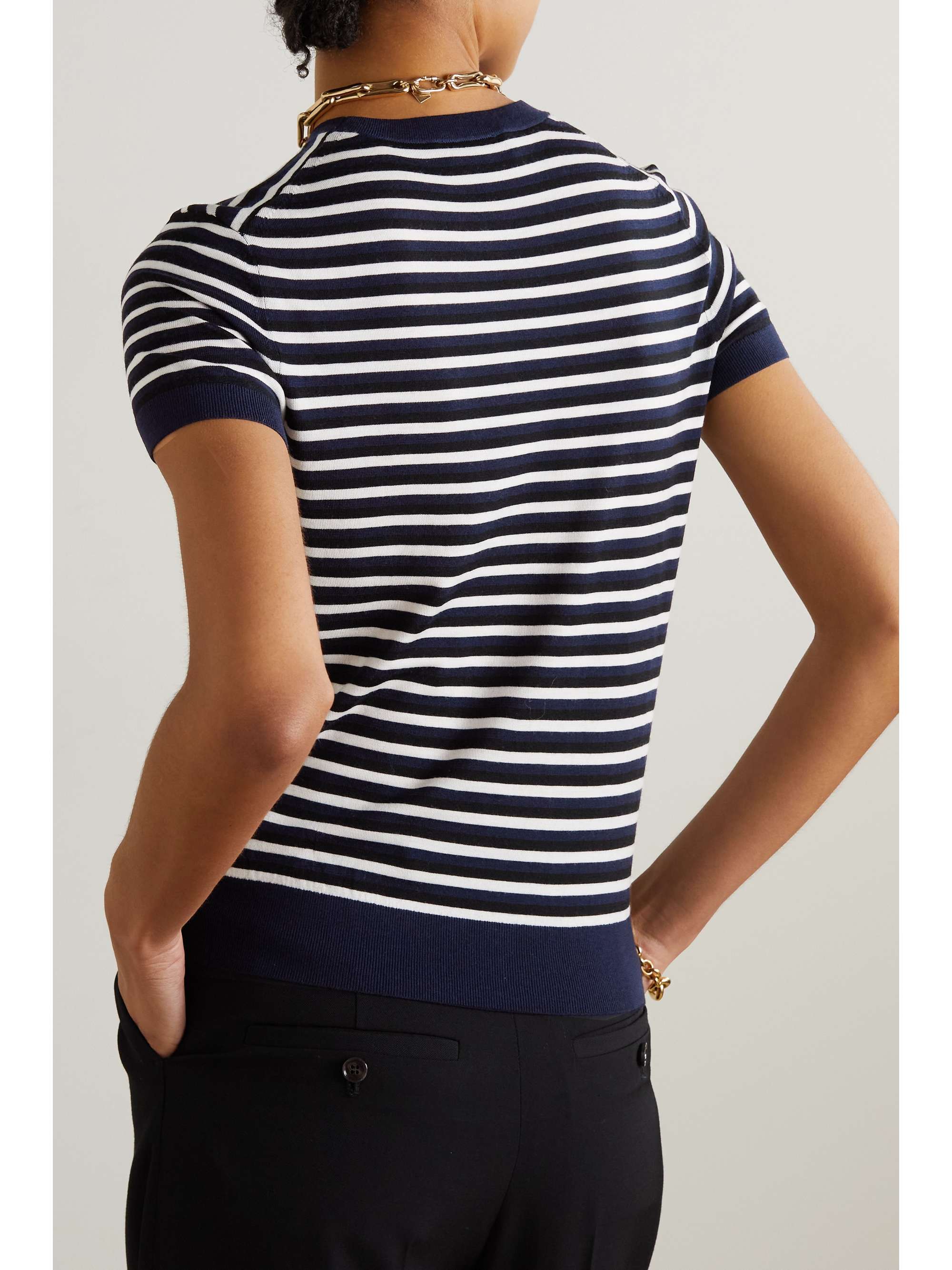 THEORY Striped wool-blend T-shirt