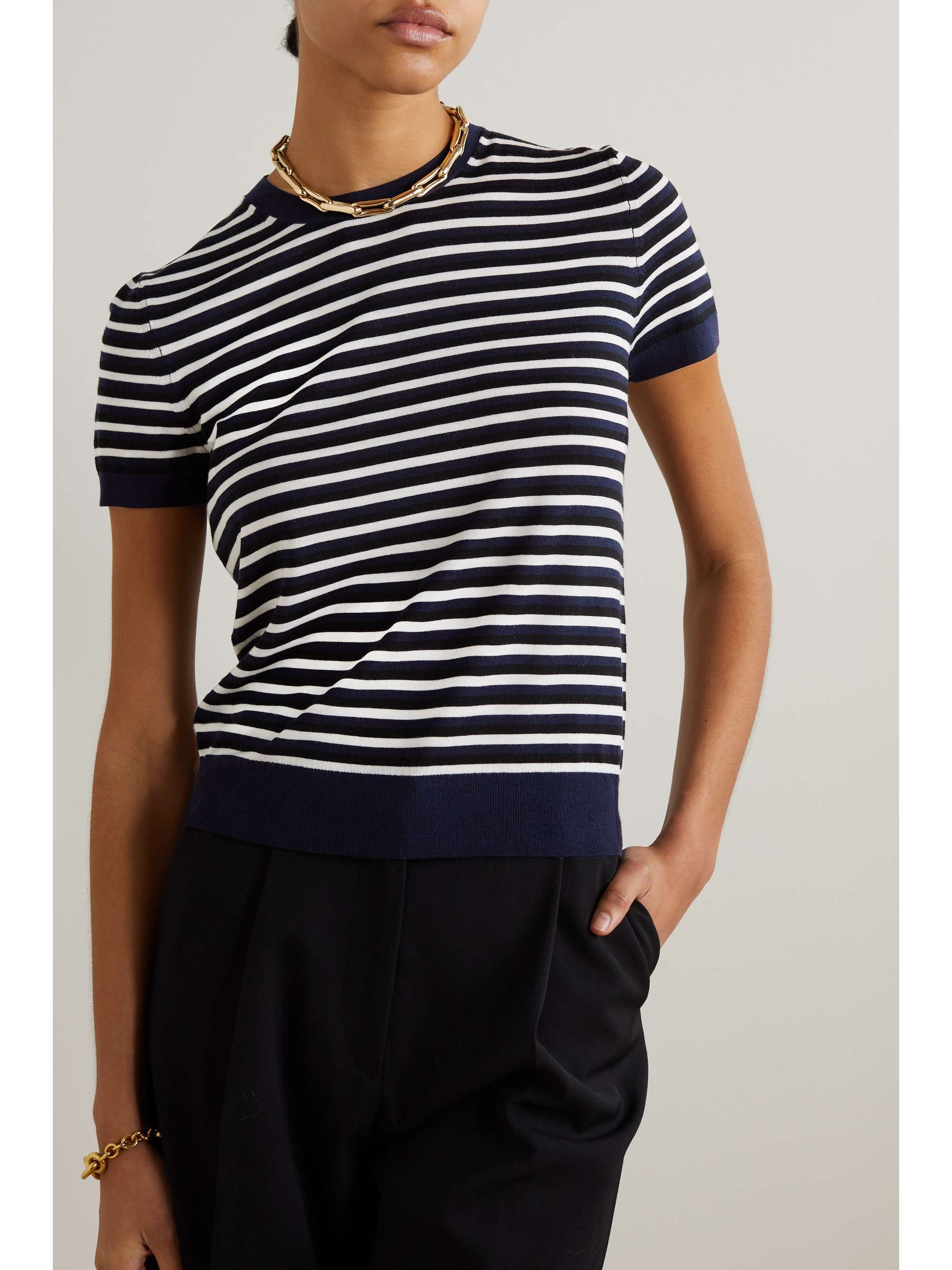 THEORY Striped wool-blend T-shirt