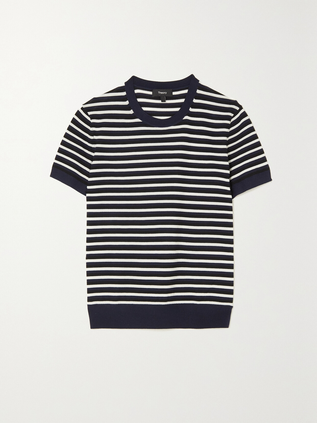 Theory - Striped Wool-blend T-shirt - Black