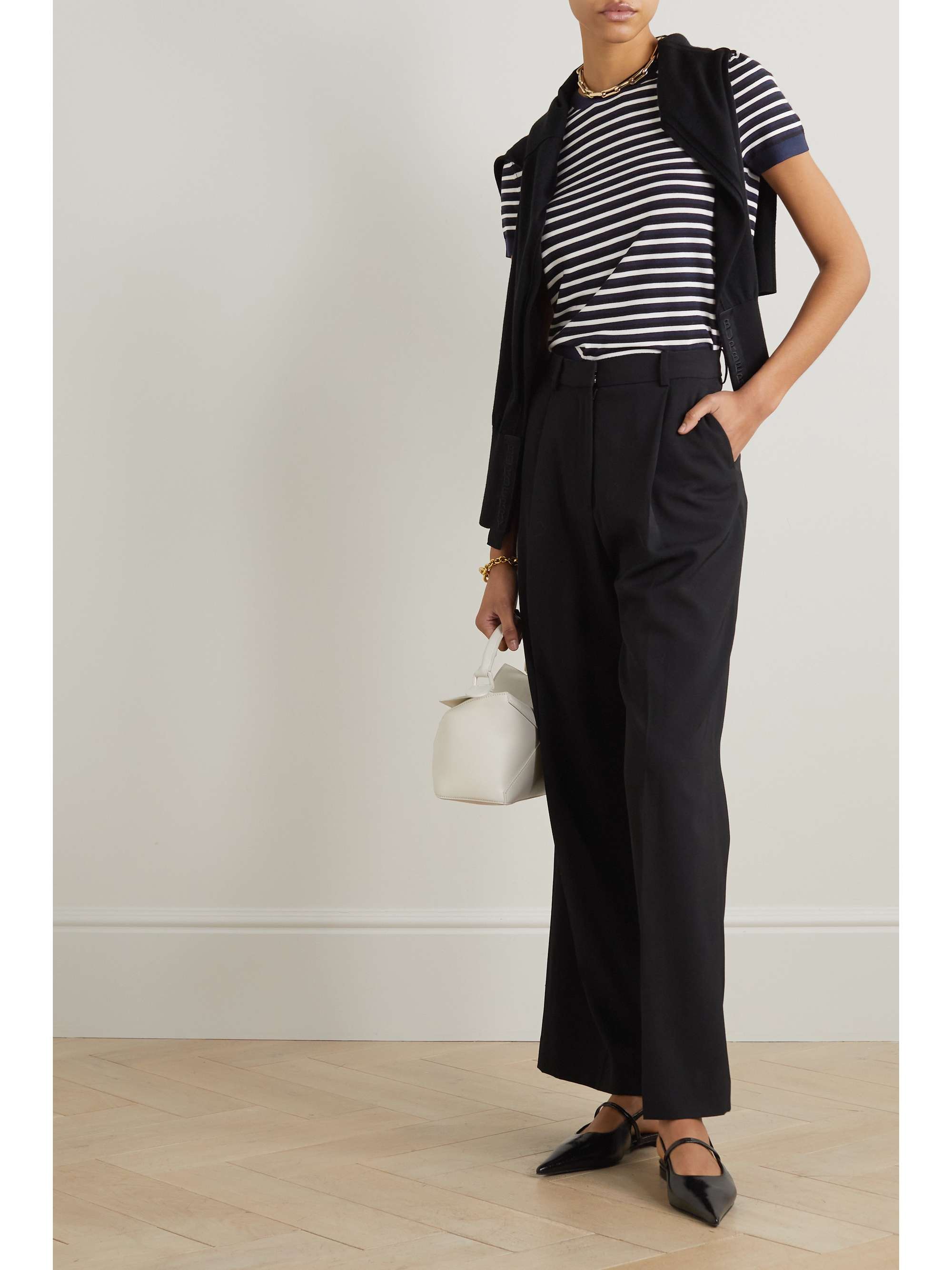 THEORY Striped wool-blend T-shirt