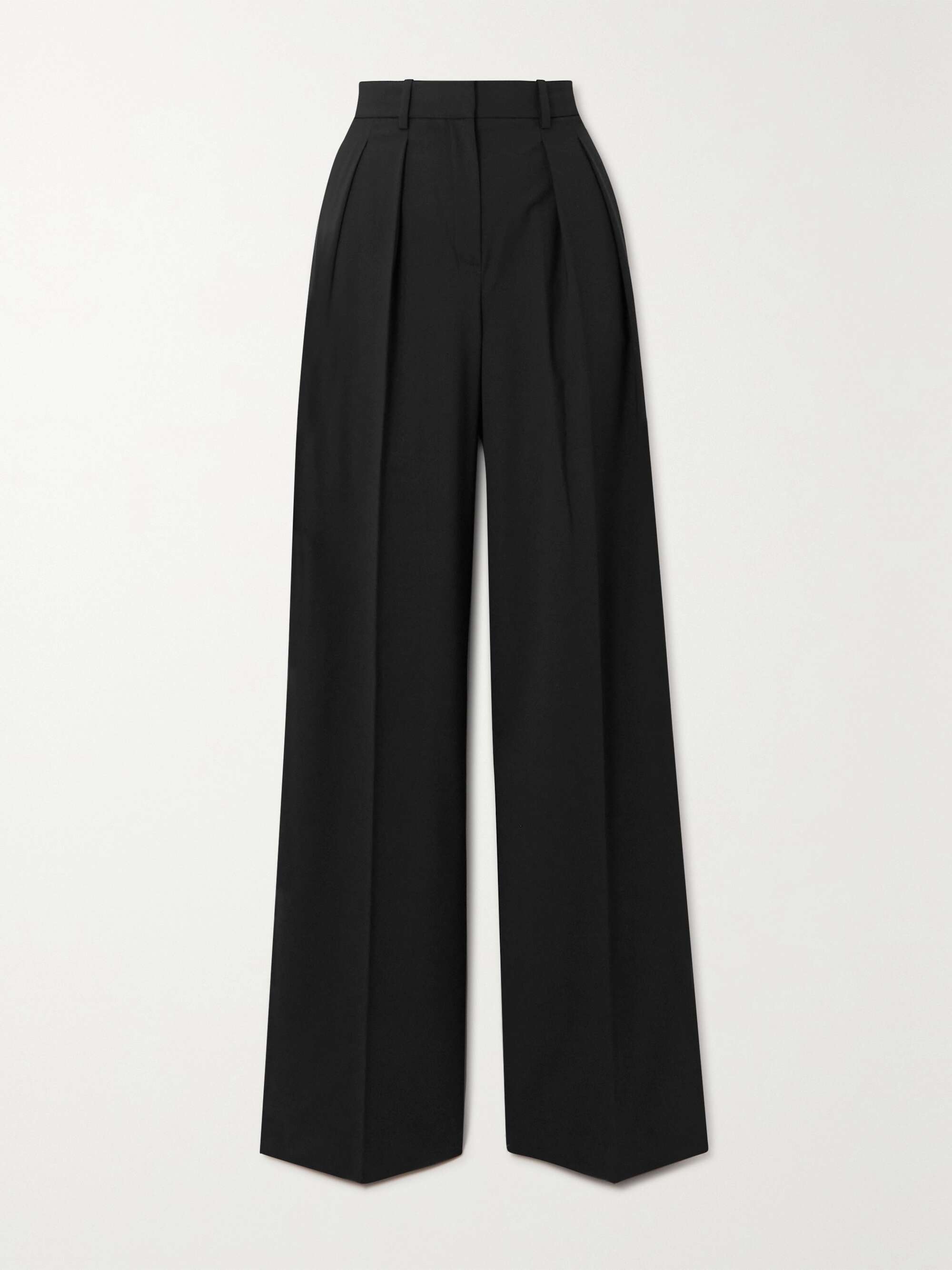 New Women Wool Blend Straight Pants Wide Leg Pleated High Waist