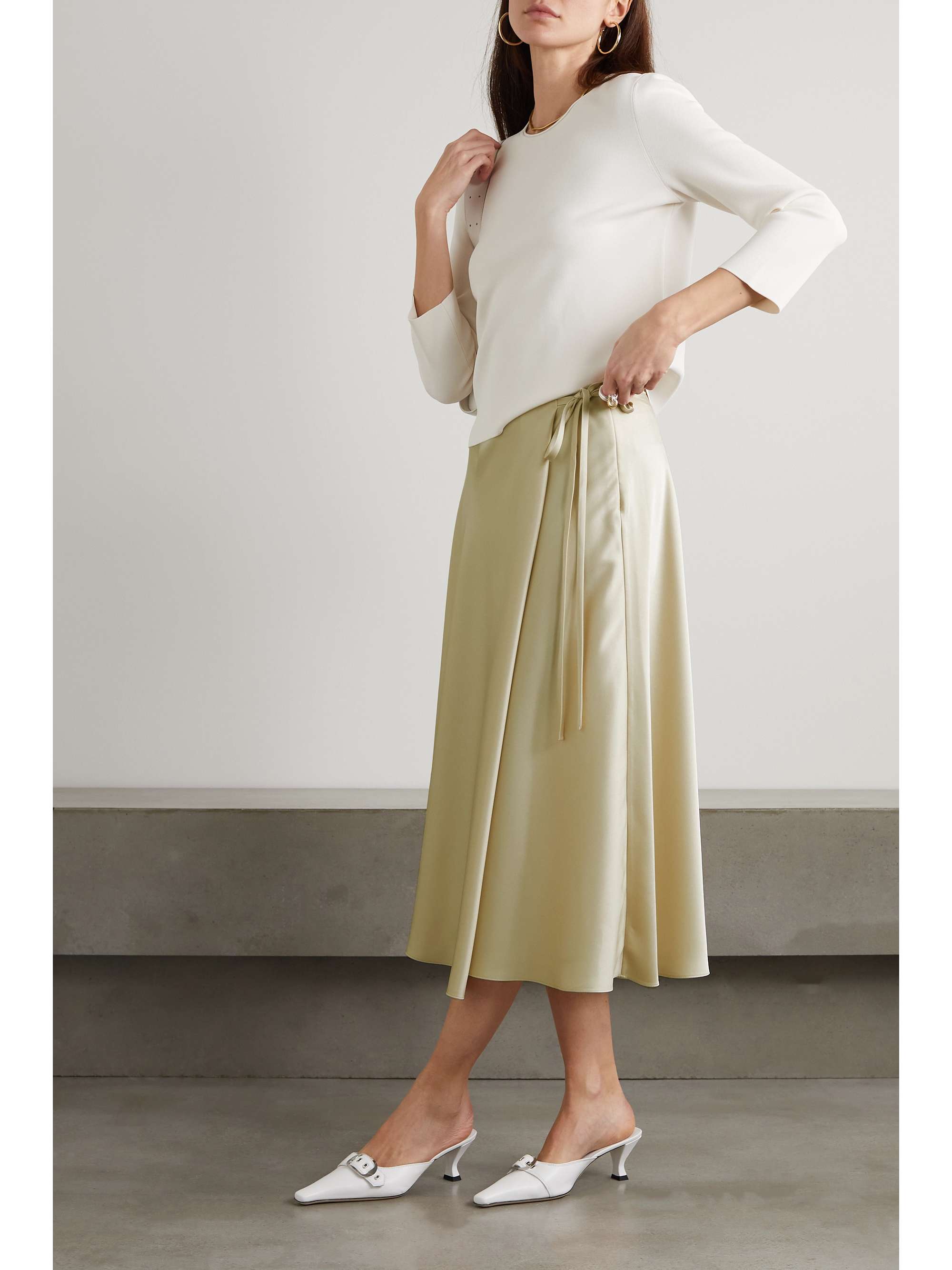 THEORY Satin midi wrap skirt