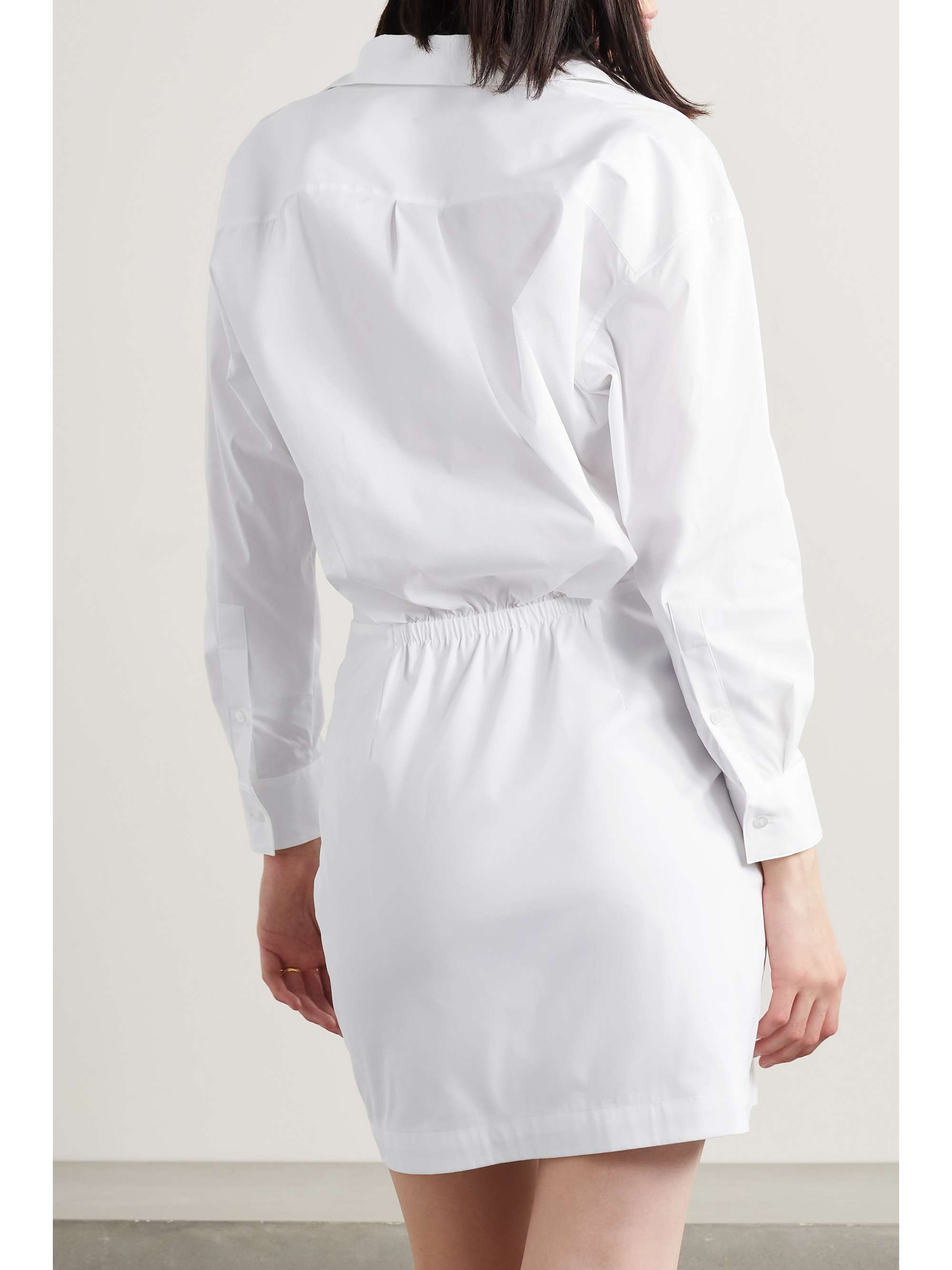 THEORY Gathered cotton-blend poplin mini shirt dress