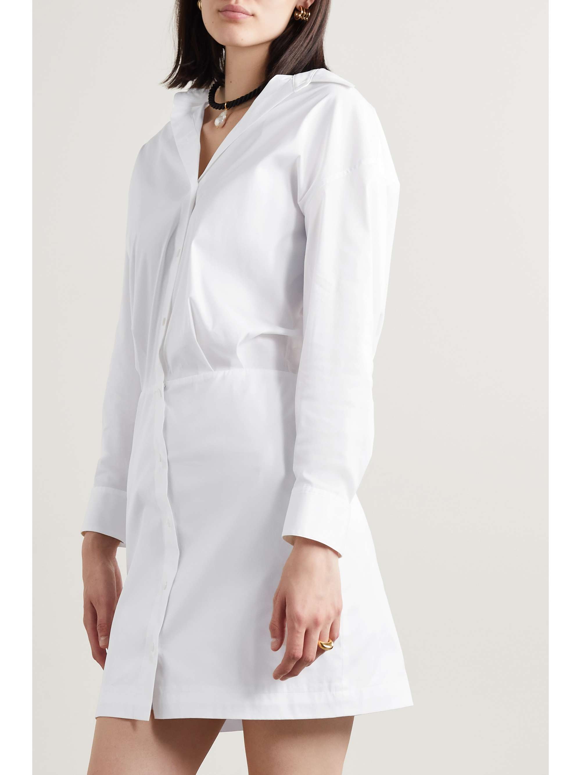 THEORY Gathered cotton-blend poplin mini shirt dress