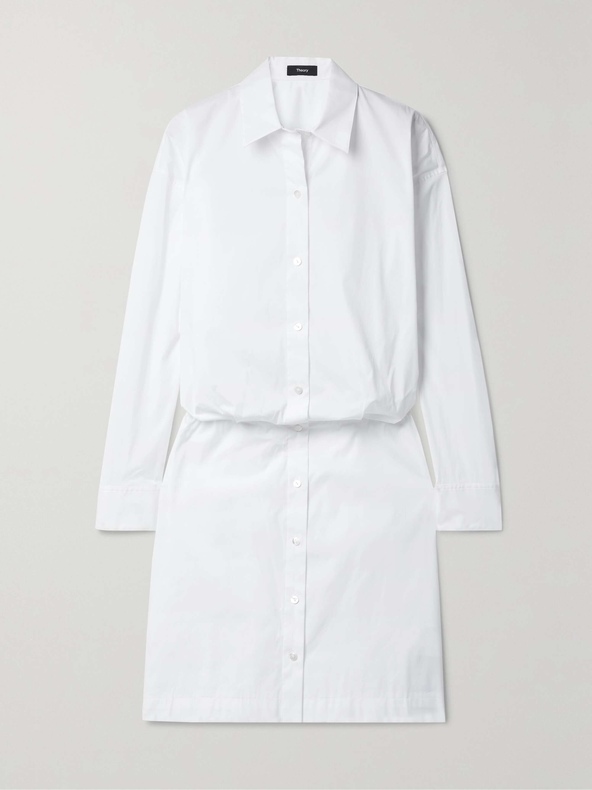 THEORY Gathered cotton-blend poplin mini shirt dress | NET-A-PORTER