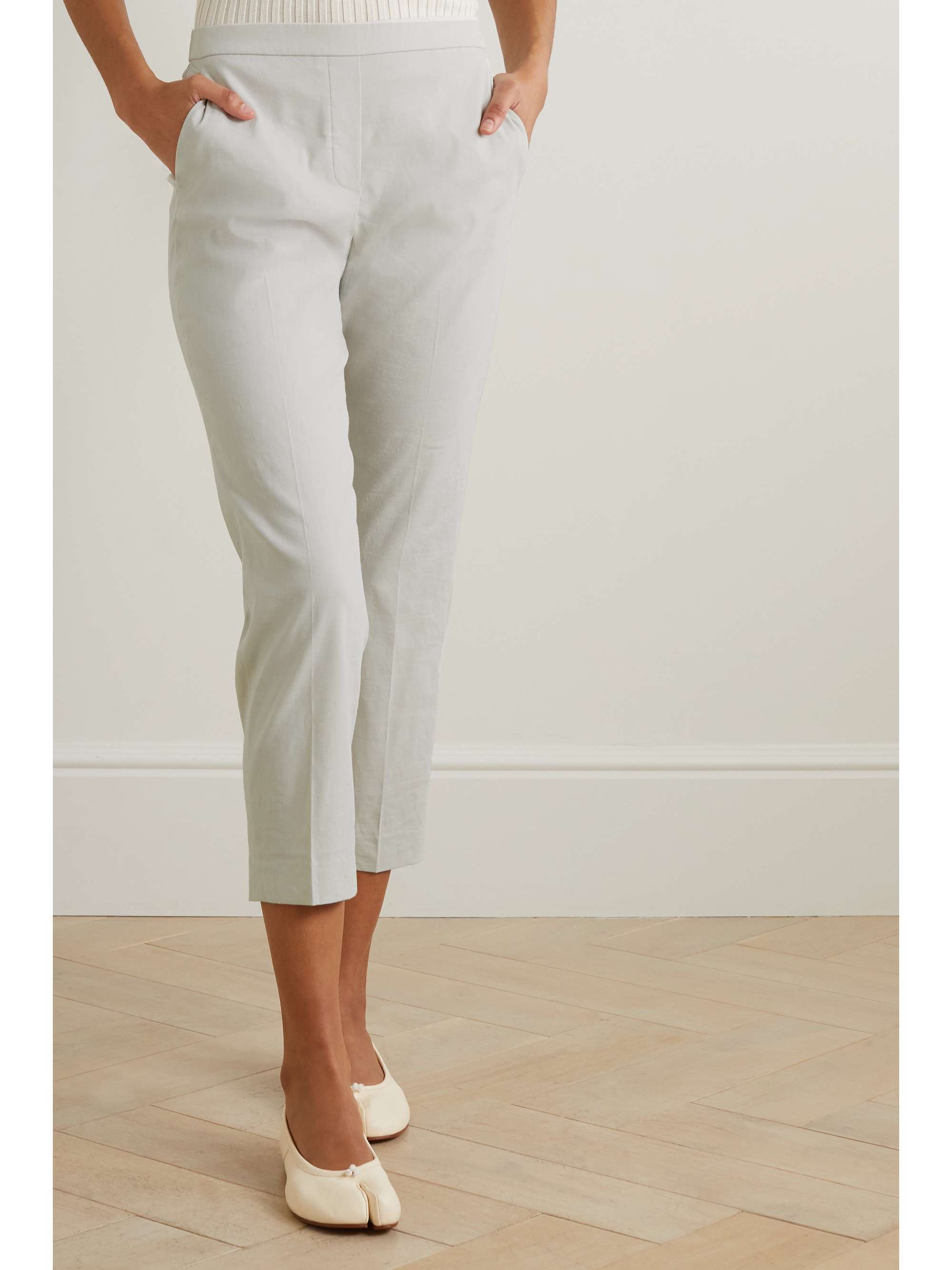 THEORY Treeca cropped stretch linen-blend straight-leg pants