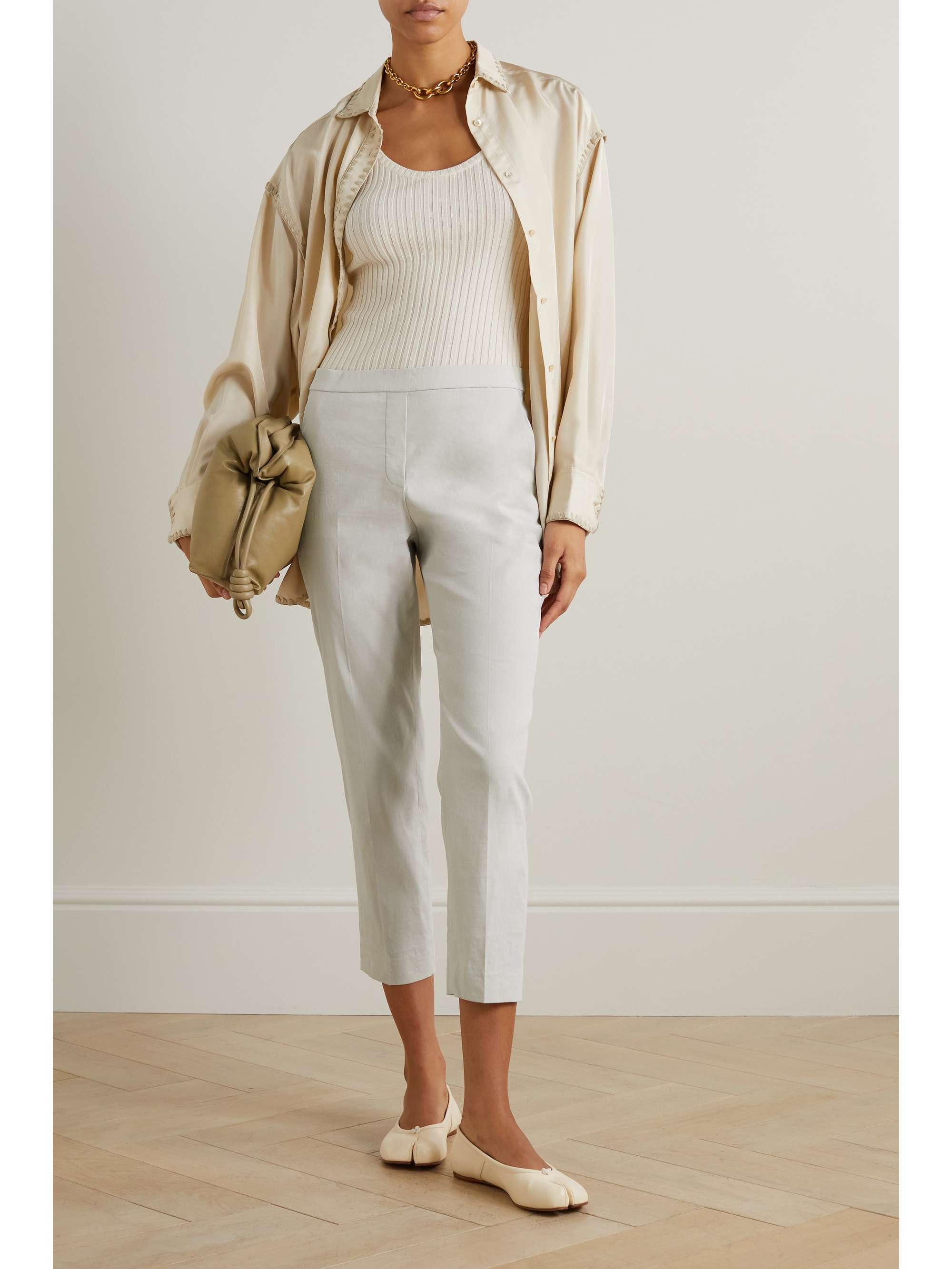 THEORY Treeca cropped stretch linen-blend straight-leg pants