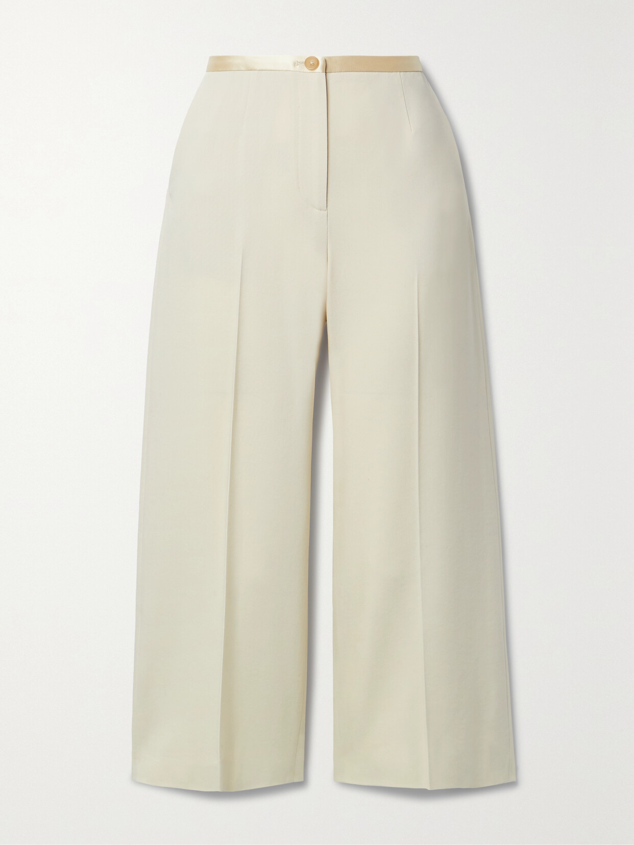 Khaite - Pheadra Satin-trimmed Wool-blend Wide-leg Pants - Cream